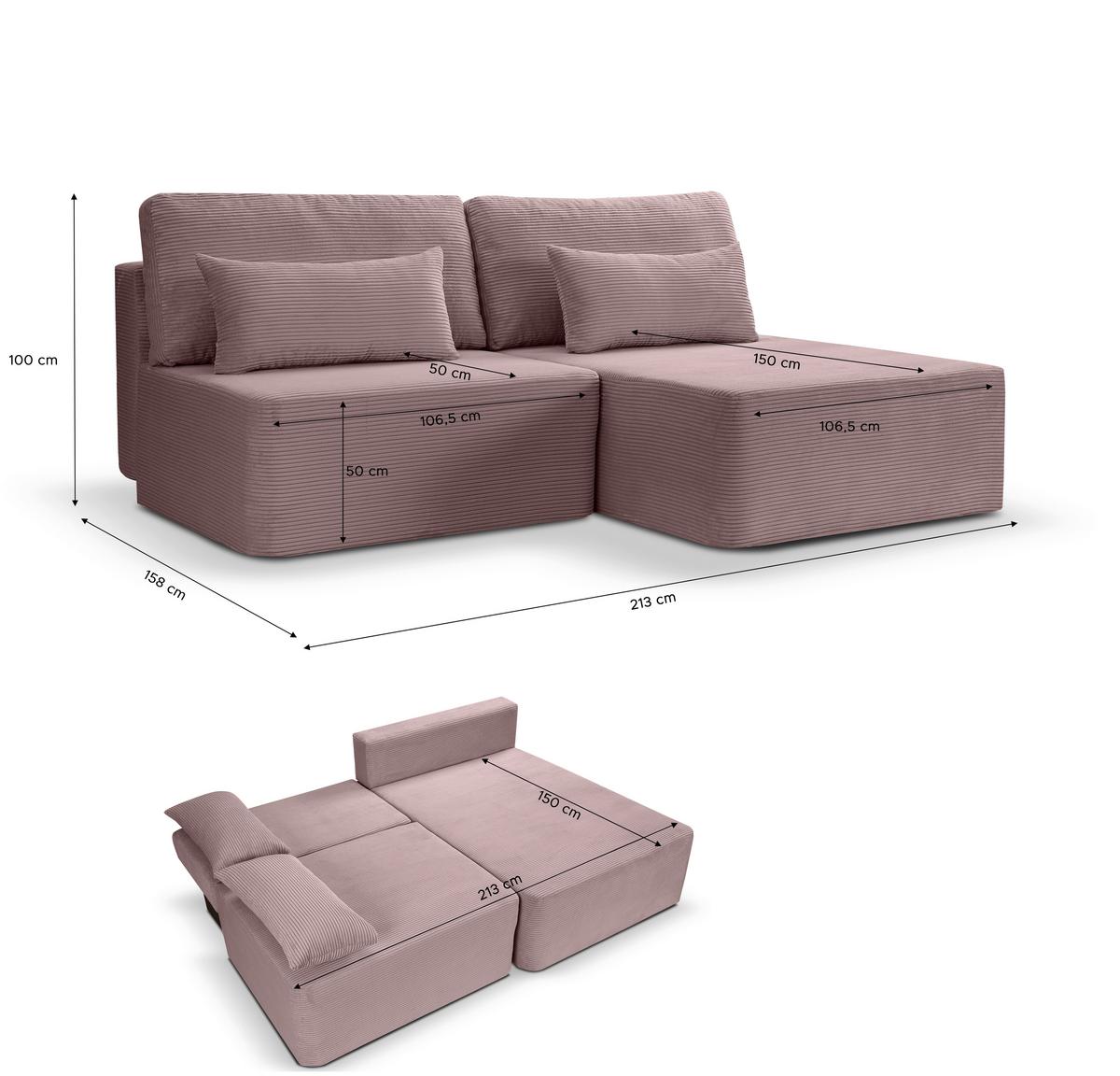 Ecksofa Amsterix Altrosa S: 213x158cm - Schwarz/Altrosa, Basics, Holz/Textil (213/158cm) - MID.YOU