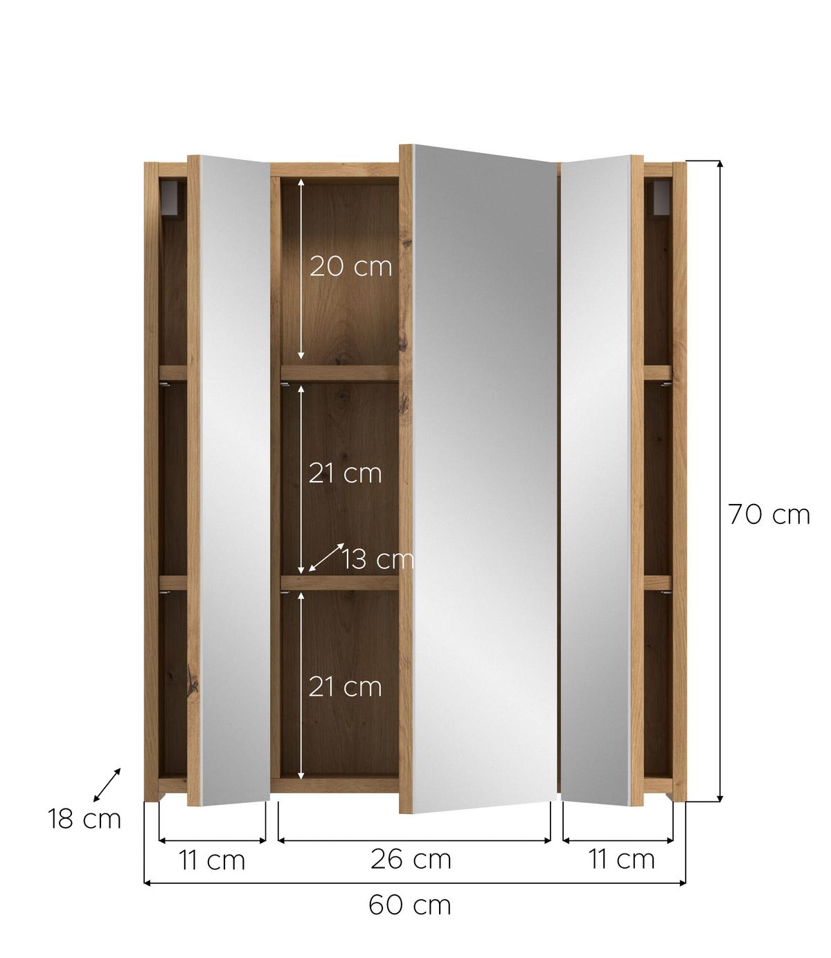 Spiegelschrank Ice Eiche Artisan Dekor B: 60cm - Eiche Artisan, Basics, Glas/Holzwerkstoff (60/70/18cm) - MID.YOU