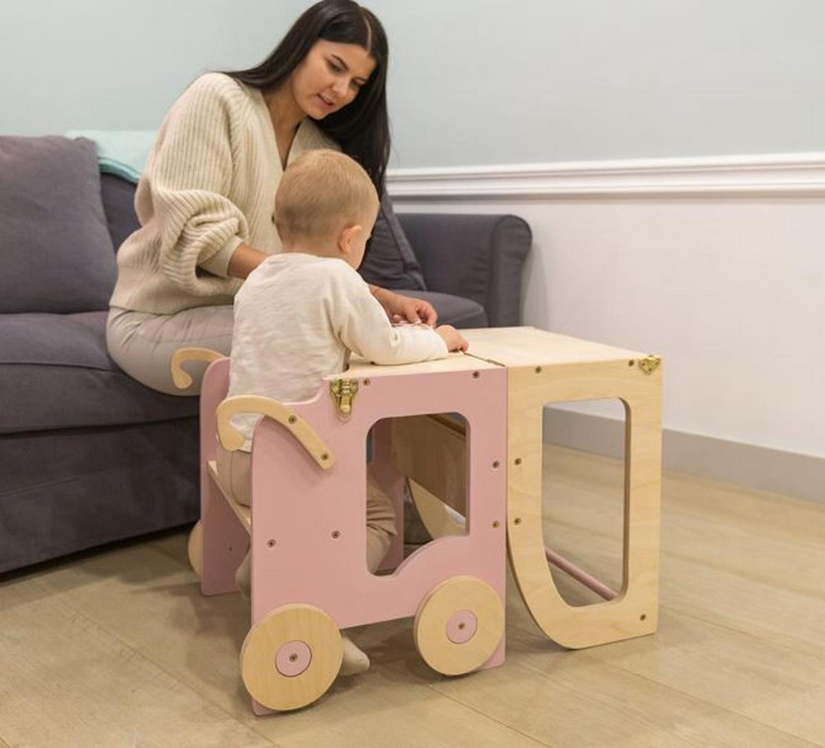 Hochstuhl Trolley aus Holz Naturfarben/Pink - Pink/Naturfarben, Basics, Holz (38/90/40cm)