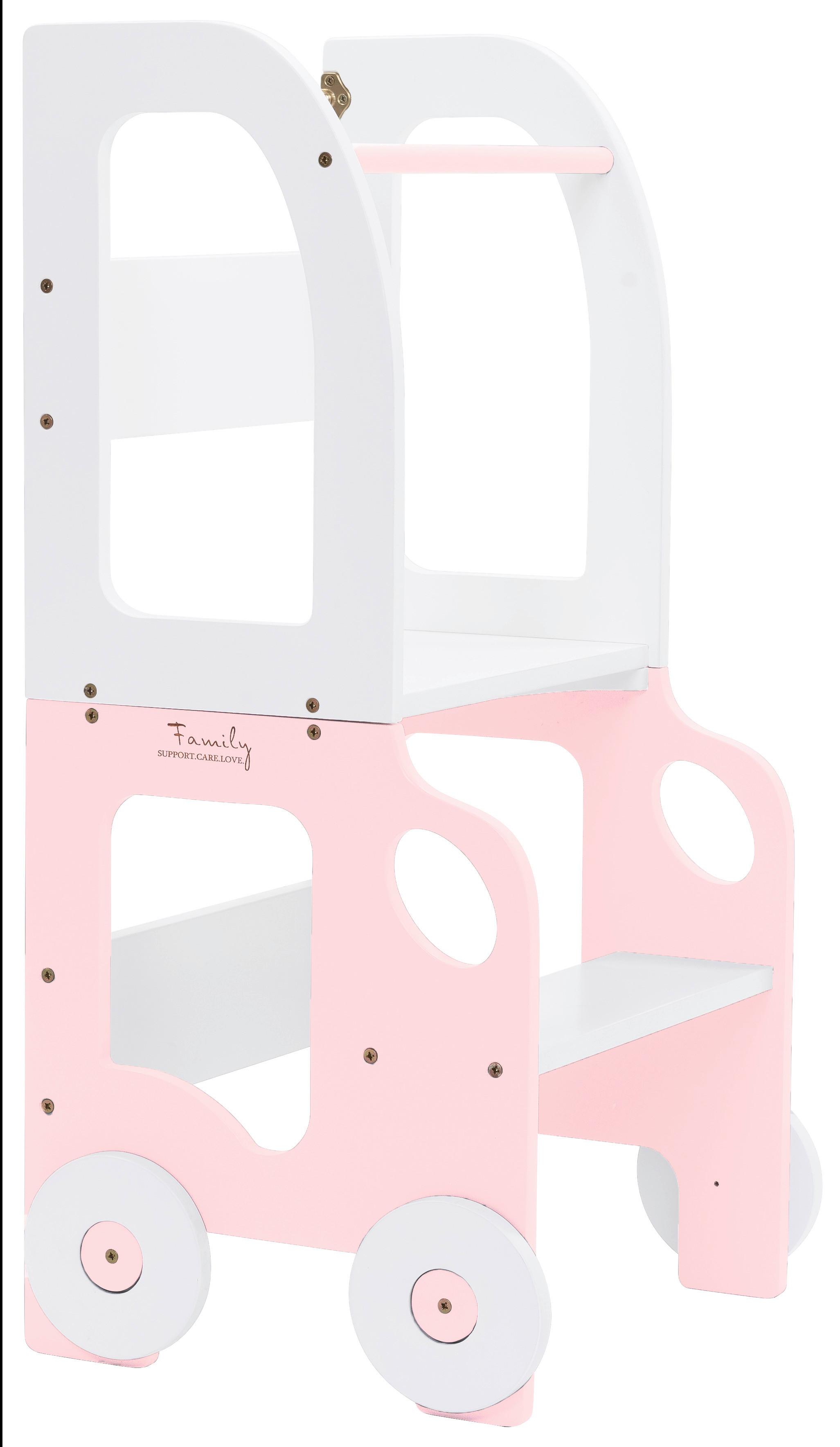 Kombihochstuhl Car Step Stool Weiss/Pink - Pink/Weiß, Basics, Holz (38/90/40cm)
