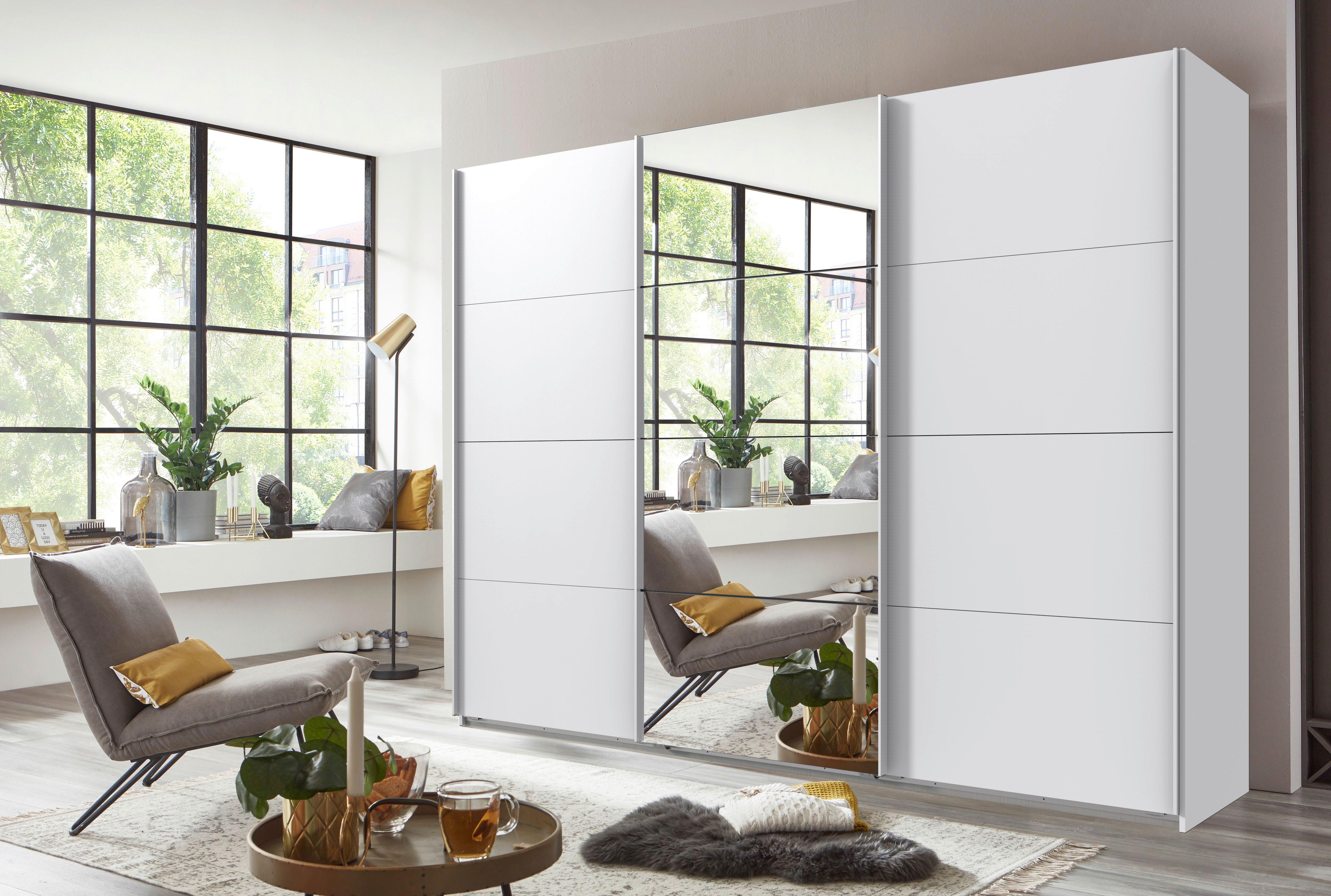 Schwebetürenschrank B: 270 Cm Norderstedt Weiß - Weiß, MODERN, Glas/Holzwerkstoff (270/208/64cm) - MID.YOU