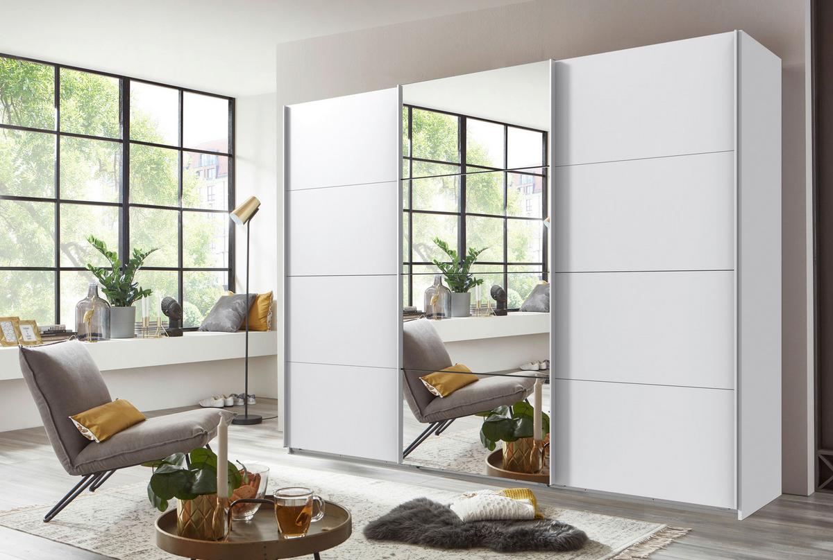 Schwebetürenschrank B: 270 Cm Norderstedt Weiß - Weiß, MODERN, Glas/Holzwerkstoff (270/208/64cm) - MID.YOU
