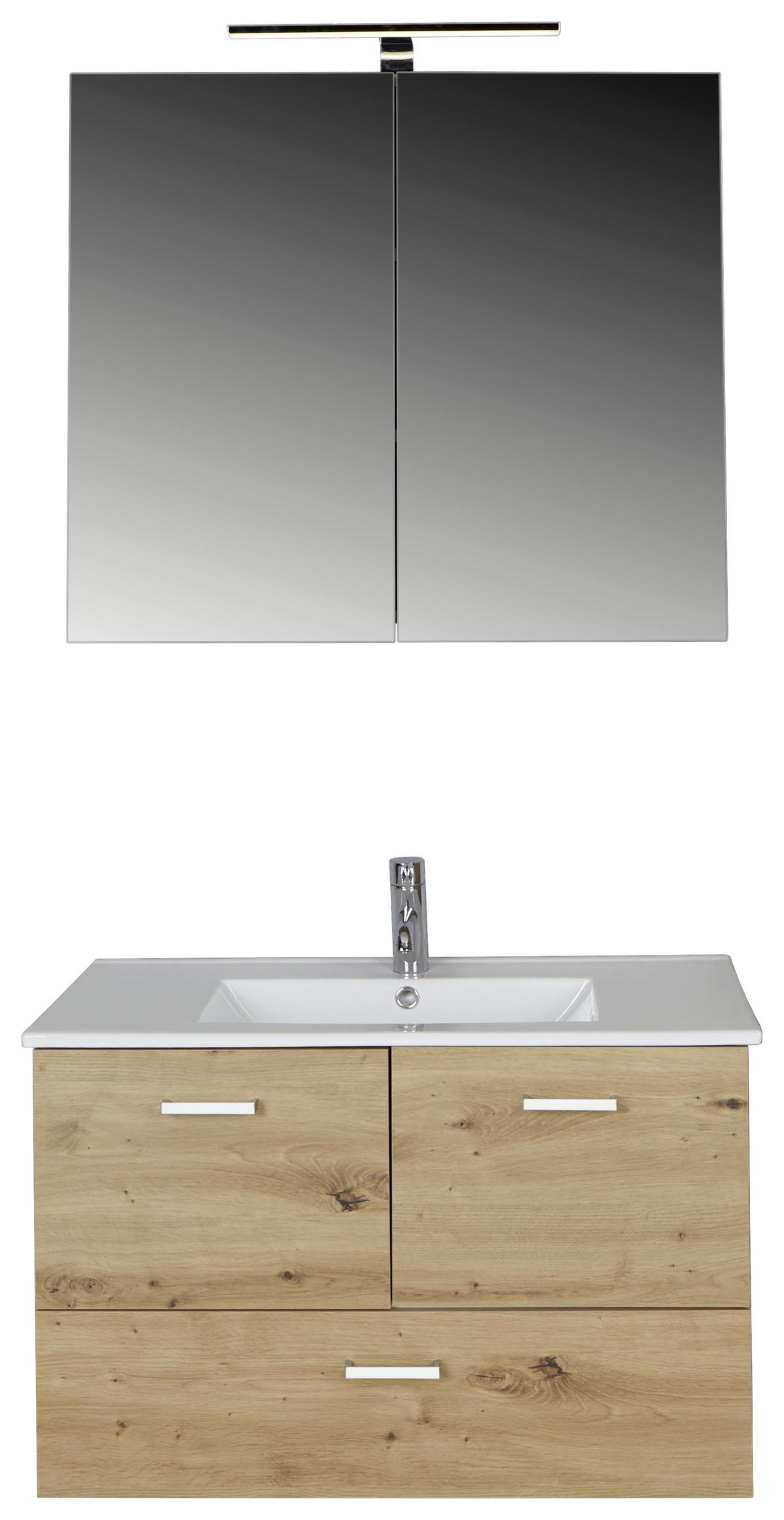 KOUPELNA BERGAMO CZ/SK - bílá/barvy dubu, Konvenční, kompozitní dřevo/keramika (80/200/46cm)