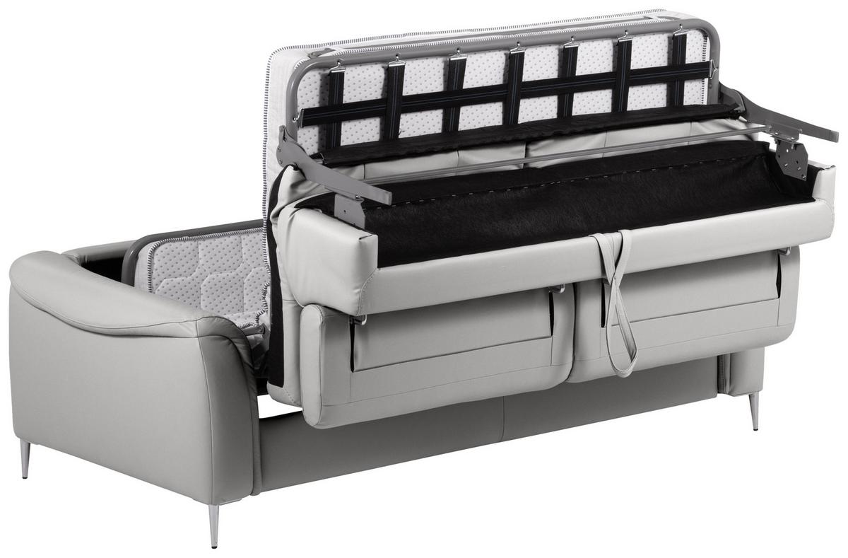 Schlafsofa Pafos Platinfarbe Lederlook, Rindsleder B: 203cm - Platinfarben, Design, Leder/Textil (203/77-98/103cm) - MID.YOU