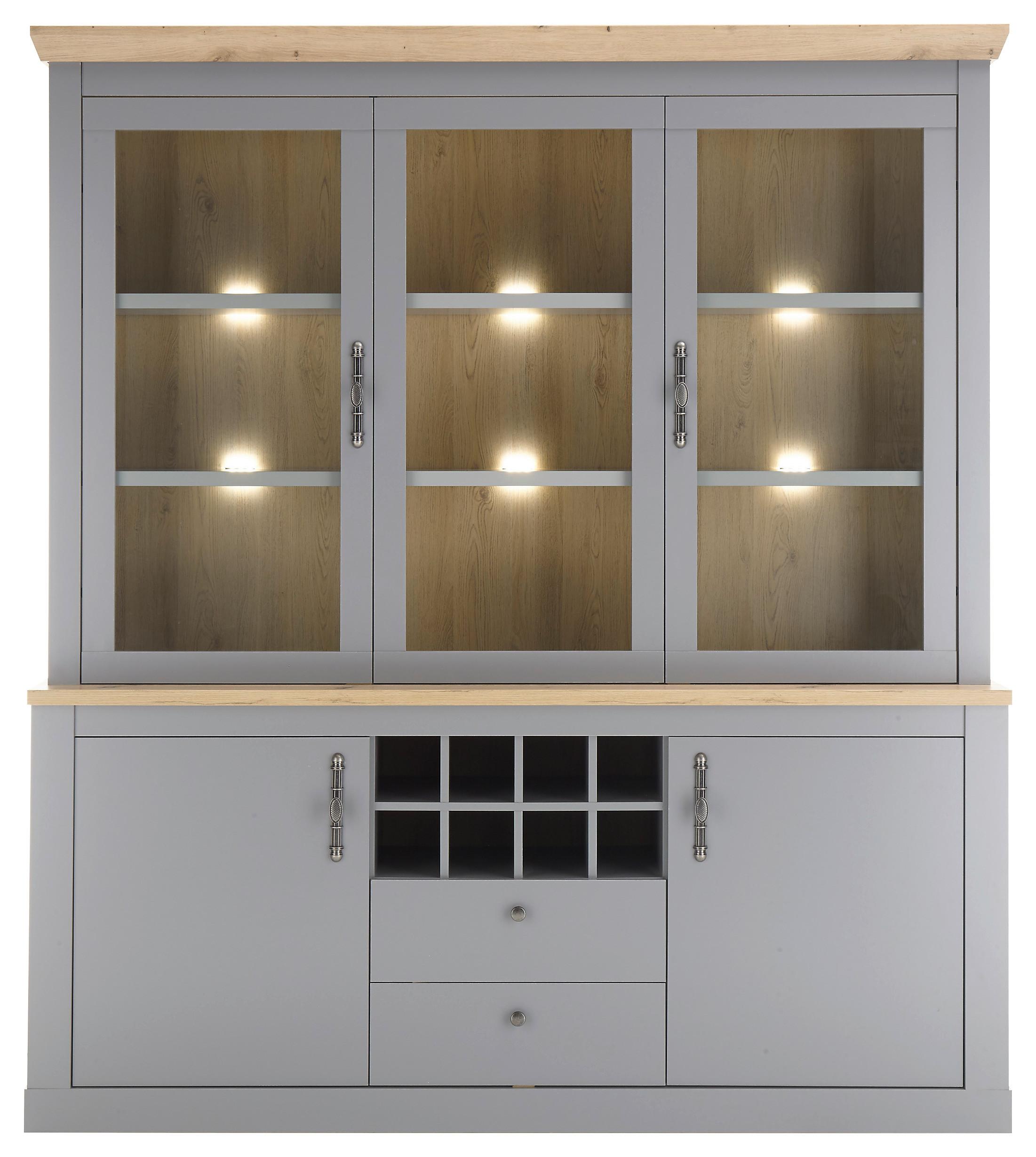 Buffet Chambord Hellgrau/Eiche Dekor B: 183cm - Eichefarben/Hellgrau, Design, Holzwerkstoff (183/206/44cm) - MID.YOU