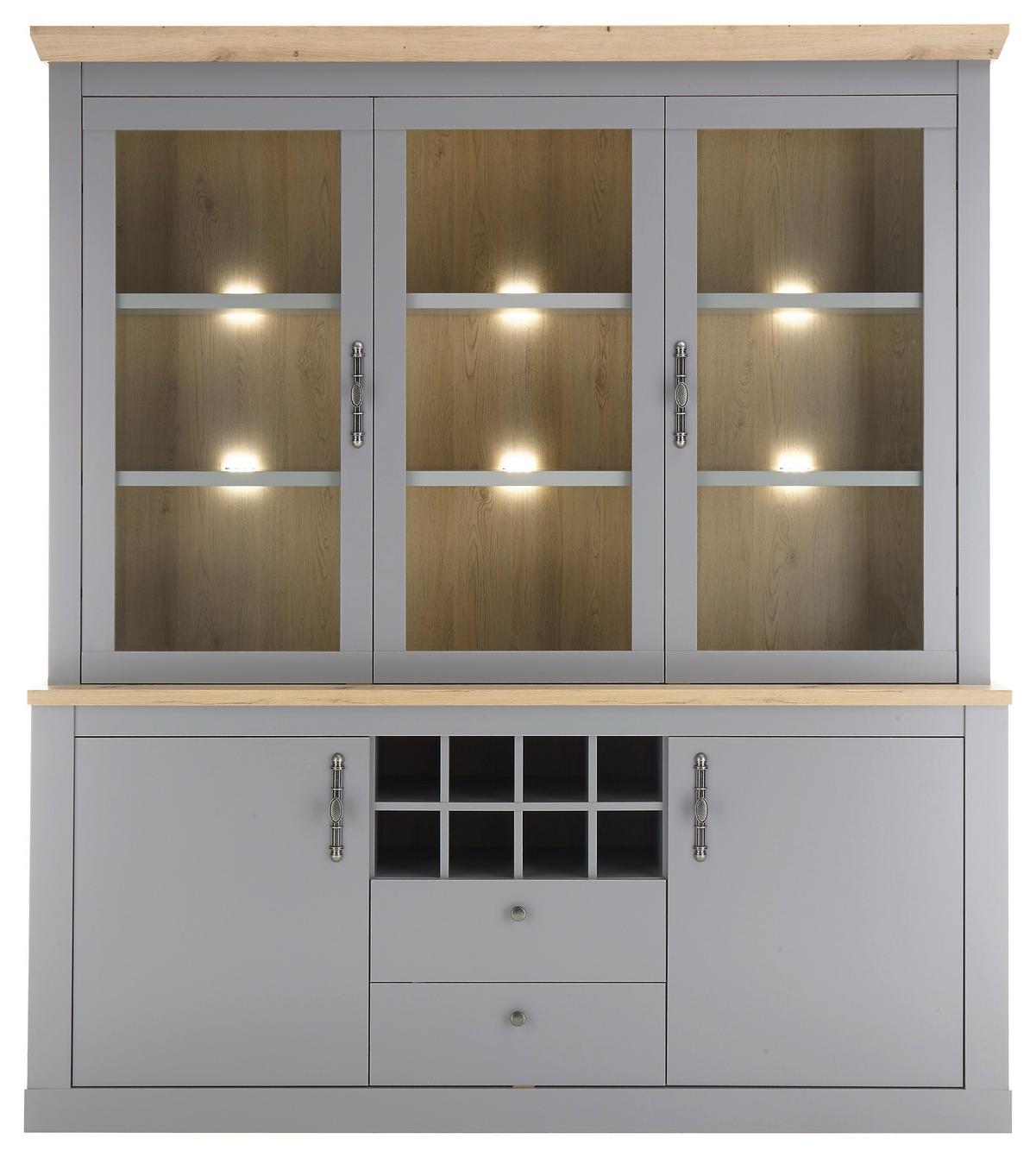 Buffet Chambord Hellgrau/Eiche Dekor B: 183cm - Eichefarben/Hellgrau, Design, Holzwerkstoff (183/206/44cm) - MID.YOU