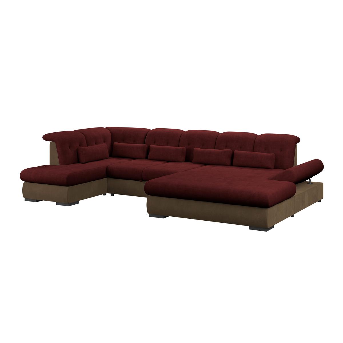 Wohnlandschaft Madera Rubinrot U: 212x358x190 cm - Hellbraun/Rot, KONVENTIONELL, Kunststoff/Textil (212/358/190cm)