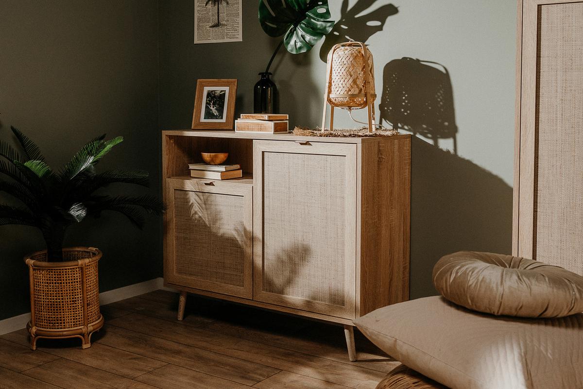 Kommode B 101,5 cm Bali, Sonoma Eiche/Geflechtsoptik - Sonoma Eiche, Natur, Holzwerkstoff (101,5/87/40cm) - MID.YOU