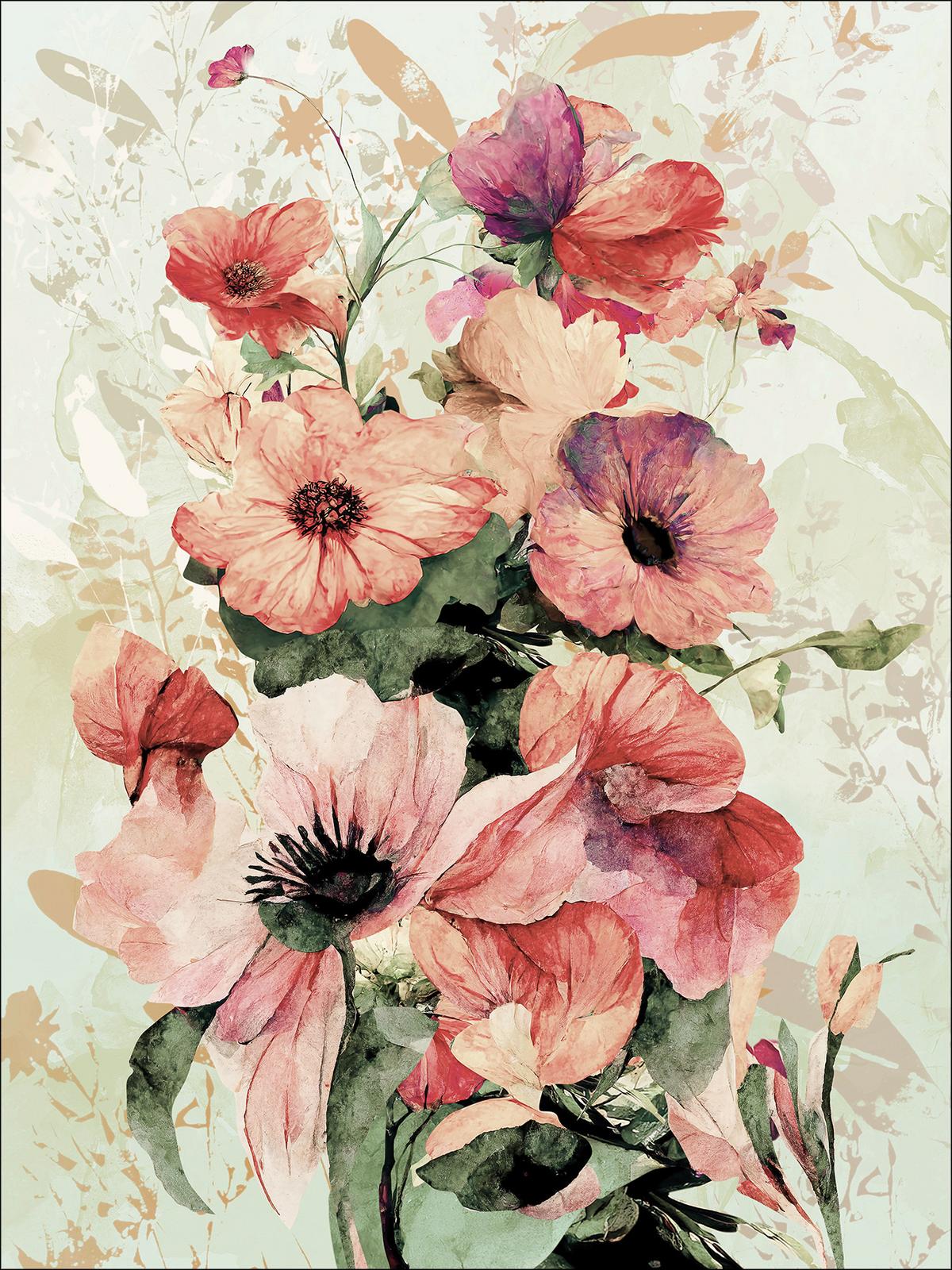 Keilrahmenbild Watercolor Flowers Vi - Creme/Rosa, Basics, Holzwerkstoff/Papier (77/57/2,0cm)