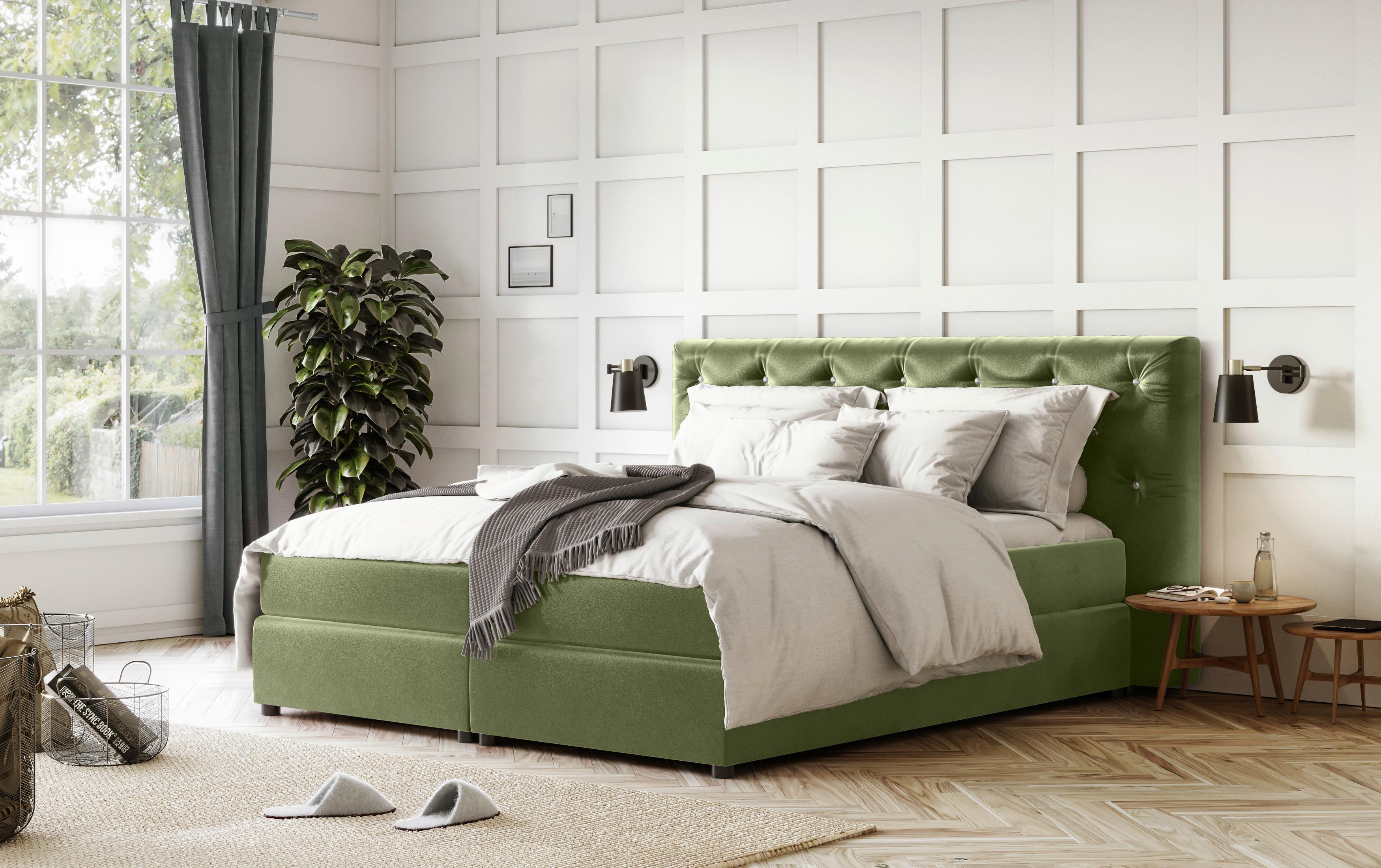 Boxspringbett Castle Grün Lxf: Ca. 160x200 Cm - Schwarz/Grün, Holzwerkstoff/Textil (160/200cm) - MID.YOU