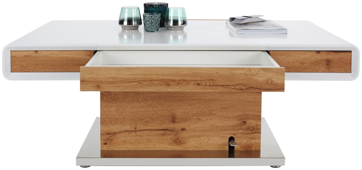 Dohányzóasztal Kopenhagen - tölgyfa színű/nemesacélszínű, Modern, faalapú anyag/fém (130/49-78/70cm)