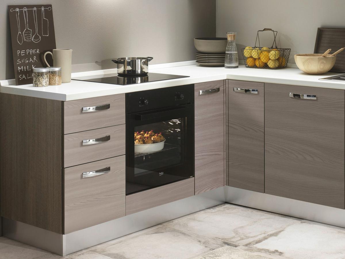 Ecksküche Sofia mit Kühlschrank 195x270 cm Ulmefarben/Weiß - Eiche dunkel/Eiche grau, LIFESTYLE, Holzwerkstoff/Kunststoff (195/270cm) - MID.YOU