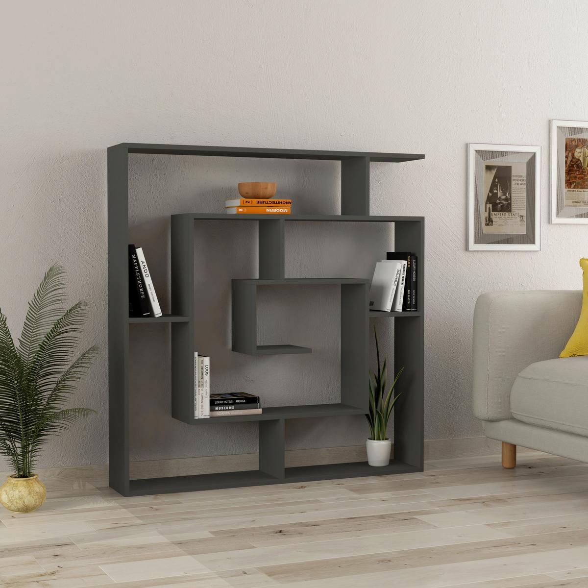 Bücherwand Labirent Anthrazit B: 125 cm - Anthrazit, Design, Holzwerkstoff (125/129/22cm) - Livetastic