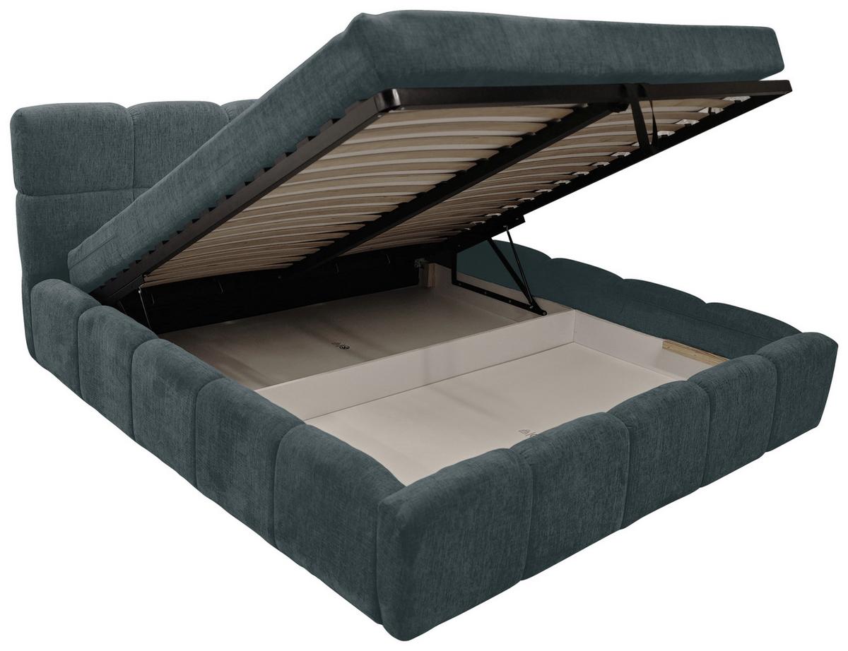 Polsterbett Noe Blau, Lf: 120x200 cm - Blau/Schwarz, Trend, Textil/Metall (120/200cm)