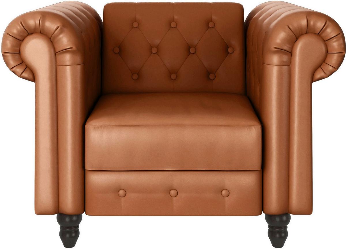 Sessel Firenze Cognac, Relaxfunktion - Cognac/Schwarz, Basics, Textil (111/83/87cm) - Livetastic