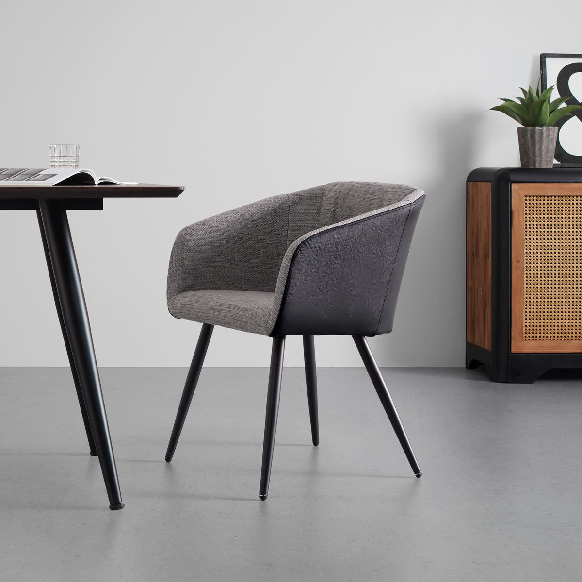 Jedálenská stolička Bianco pravá koža čierna - čierna/sivá, Modern, kov/koža (55,5/75,5/58cm) - Bessagi Home