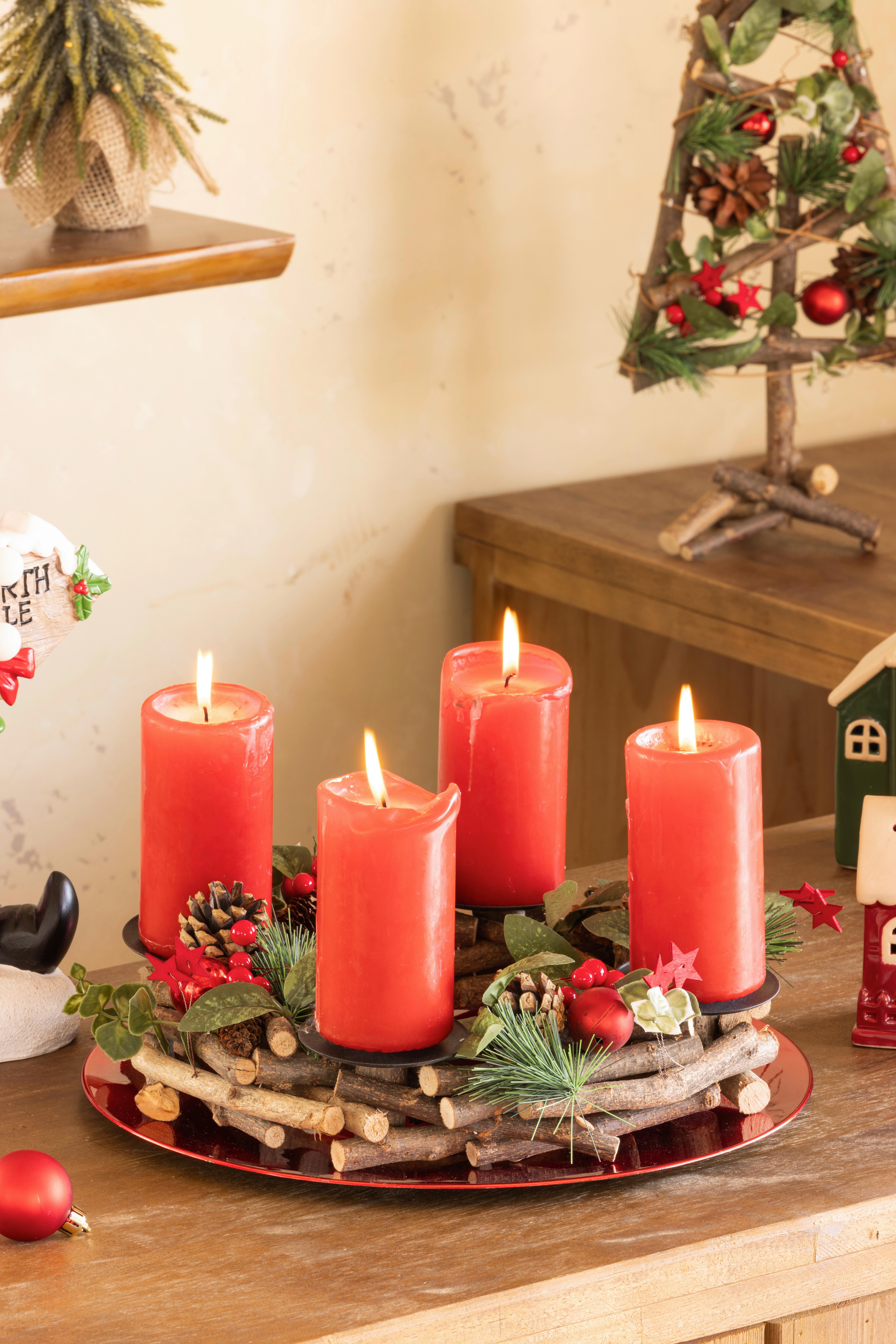 Adventkranz Valentina - Rot/Braun, KONVENTIONELL, Naturmaterialien/Holz (30/8cm) - Luca Bessoni