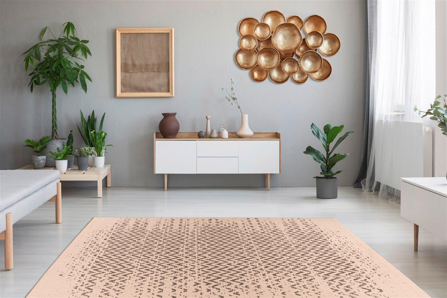 Flachwebteppich Splash 600 Braun/Creme, 80x150 cm - Creme/Braun, KONVENTIONELL, Textil (80/150cm)