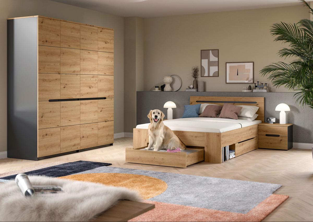 Schlafzimmer Canu Grau /Eiche Artisan Dekor 4--Teilig - Eiche Artisan/Grau, MODERN, Holzwerkstoff - MID.YOU