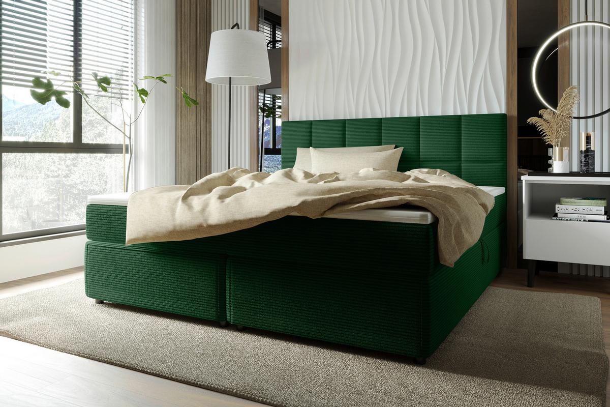 Boxbett mit Topper & Bettkasten 160x200 Garda - Dunkelgrün/Schwarz, KONVENTIONELL, Holzwerkstoff/Textil (160/200cm)