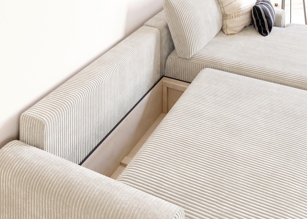 Eckschlafsofa Prag, Creme S: 253x167 cm - Creme/Schwarz, MODERN, Textil (253/167cm) - Trendmanufaktur