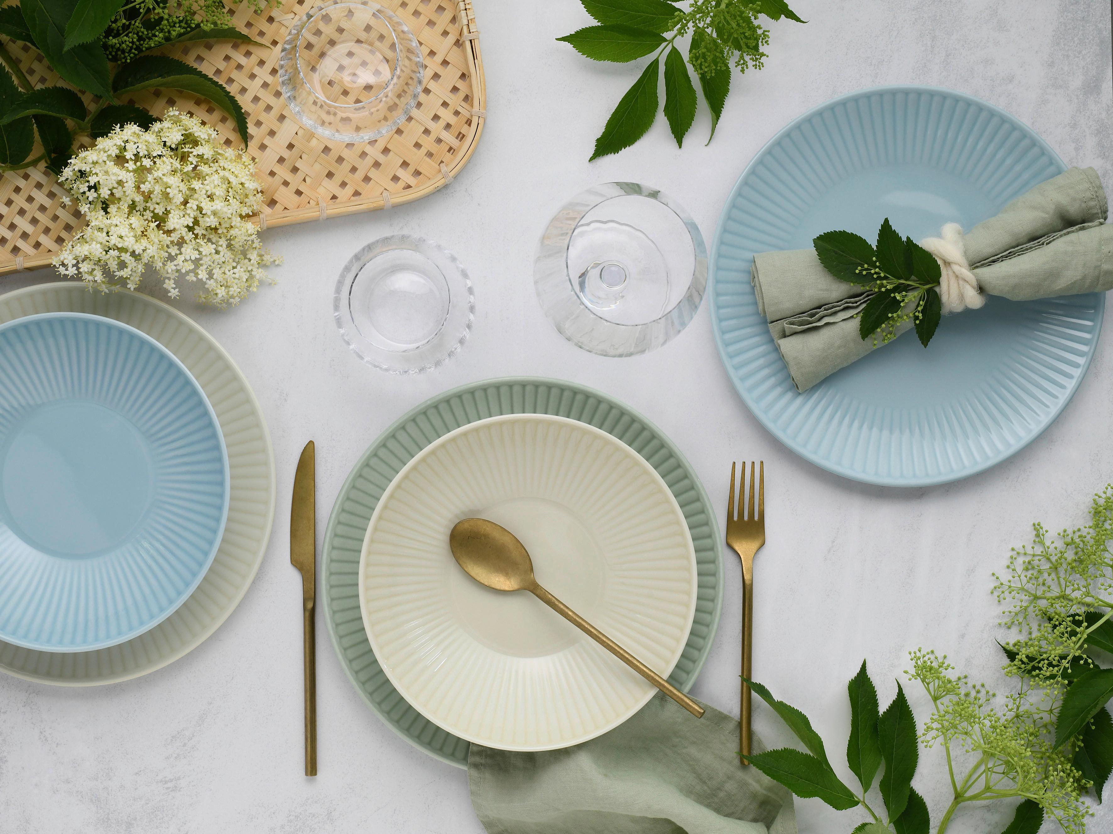Tafelservice Valencia 12--Teilig., Creme, Grün, Blau - Pastellblau/Pastellgrün, Basics, Keramik - Creatable