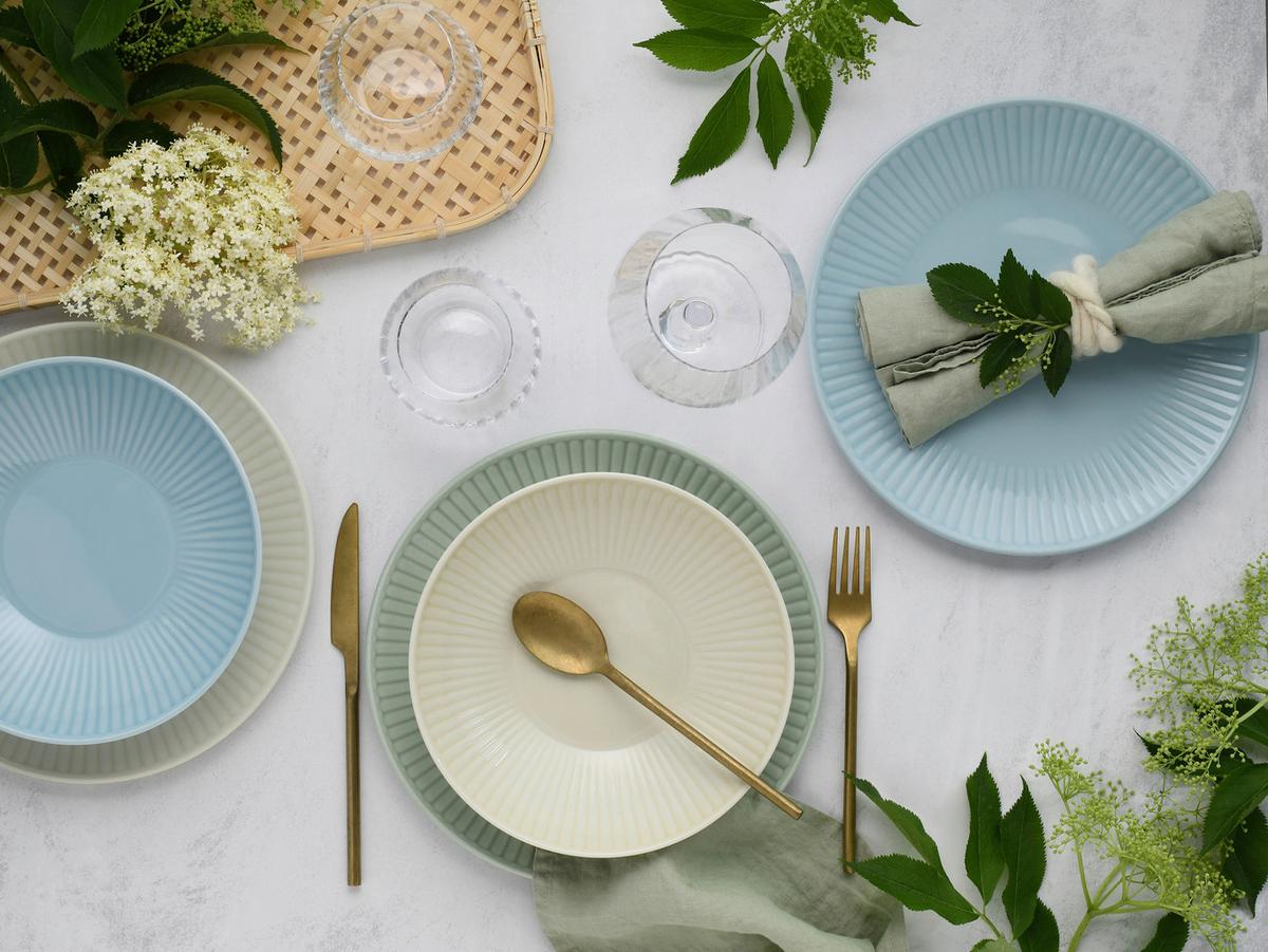 Tafelservice Valencia 12--Teilig., Creme, Grün, Blau - Pastellblau/Pastellgrün, Basics, Keramik - Creatable