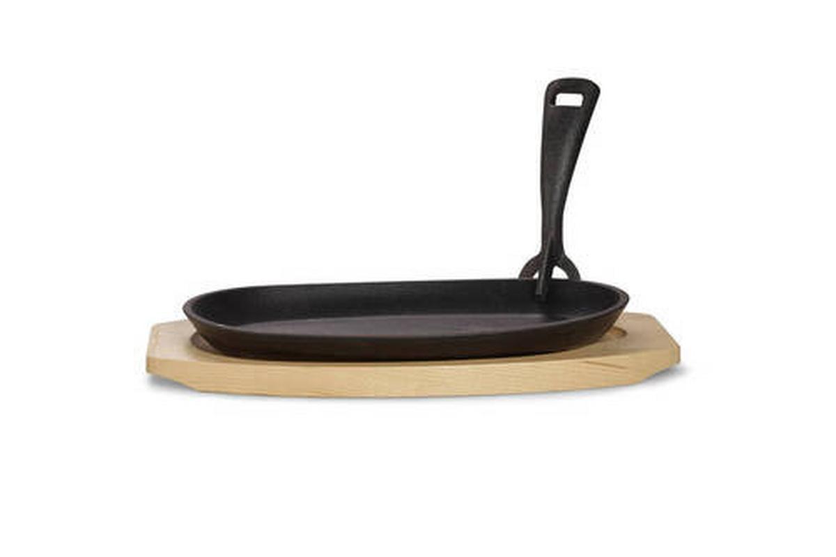 Servierpfanne  24x14 Cm Kratzfest Mit Servierbrett - Schwarz/Braun, Basics, Holz/Metall (24/2/14cm) - Echtwerk