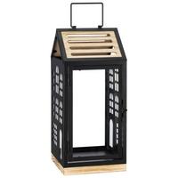 Laterne Hermine - Schwarz/Naturfarben, KONVENTIONELL, Glas/Holzwerkstoff (20/20/47,5cm) - Luca Bessoni