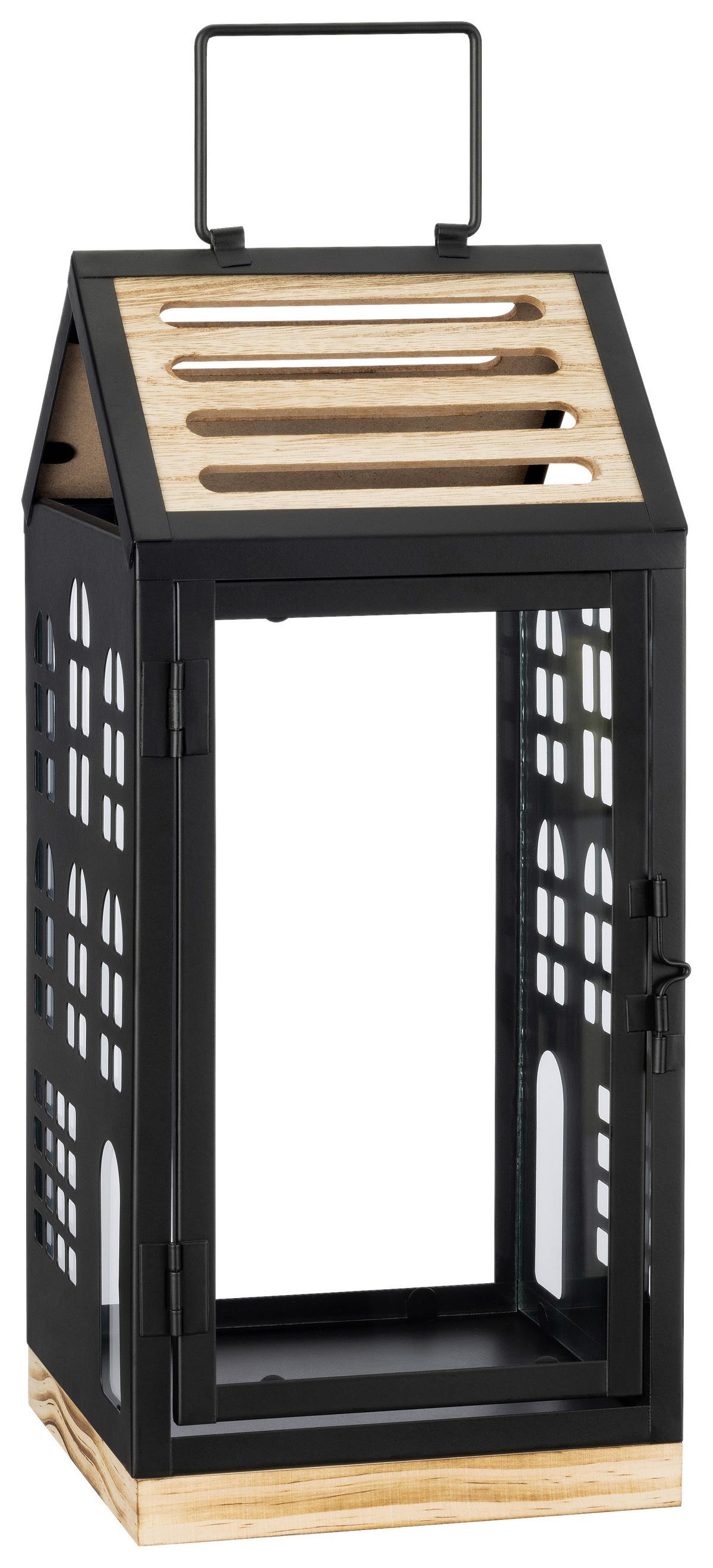 Laterne Hermine - Schwarz/Naturfarben, KONVENTIONELL, Glas/Holzwerkstoff (20/20/47,5cm) - Luca Bessoni