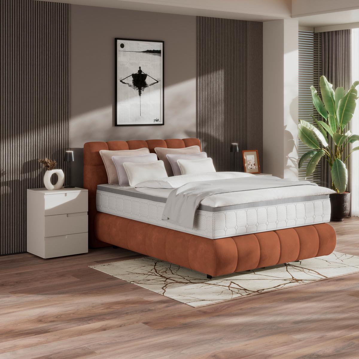 Boxspringbett Nobu Rostbraun, Lf: 140x200 Cm - Rostfarben/Schwarz, Trend, Holz/Textil (140/200cm)