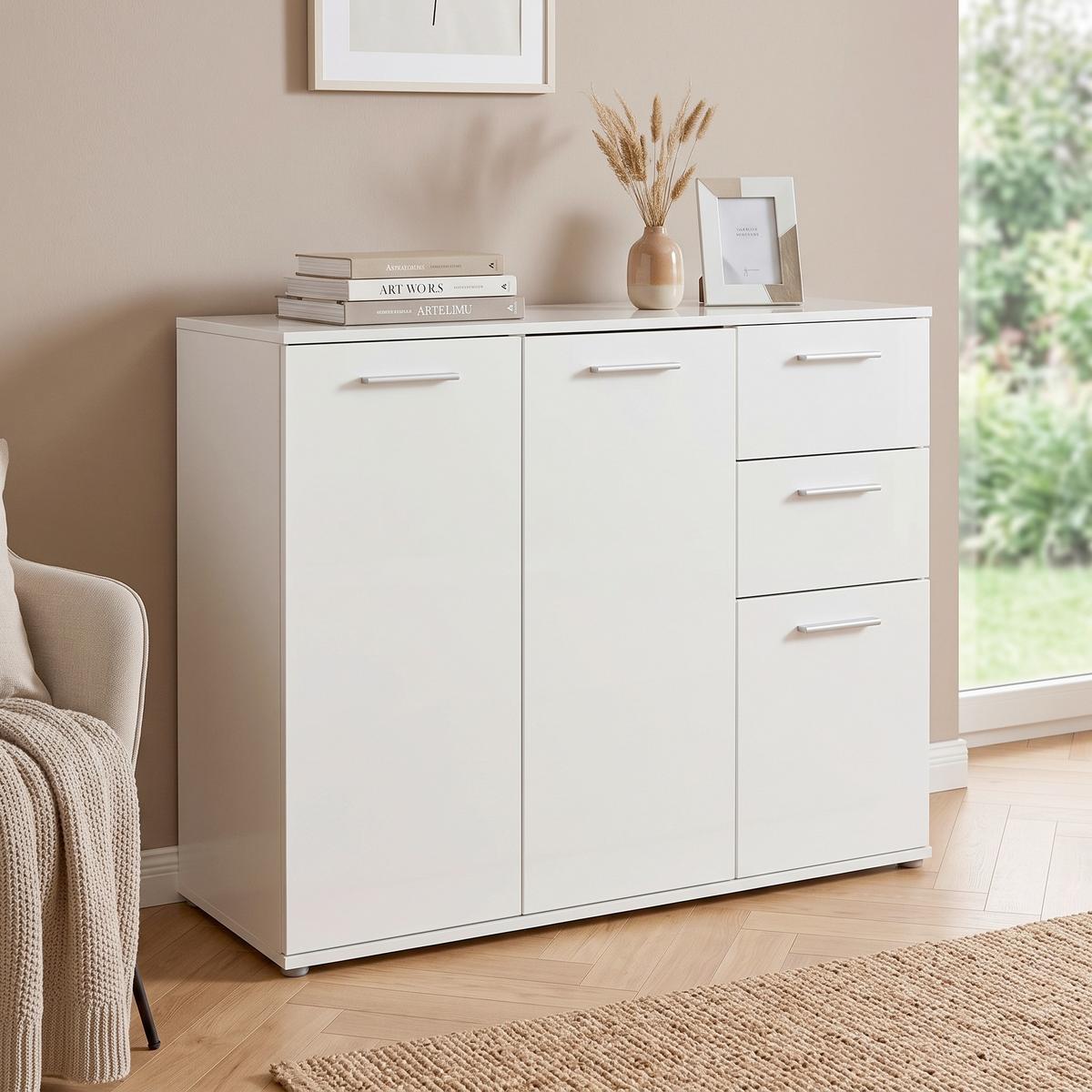 KOMODA CHRISTIAN NEW 2 - biela/hliníková, Modern, kompozitné drevo/plast (120/85/35cm)