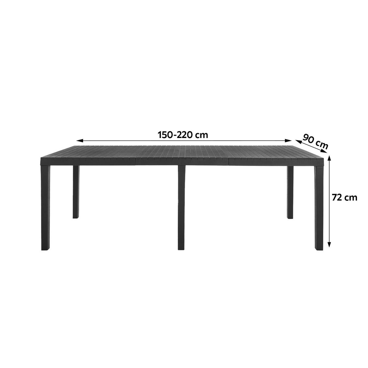 Gartentisch ausziehbar Indo Kunststoff L 150-220 cm - Anthrazit, Basics, Kunststoff (150-220/90/72cm) - Ambia Garden