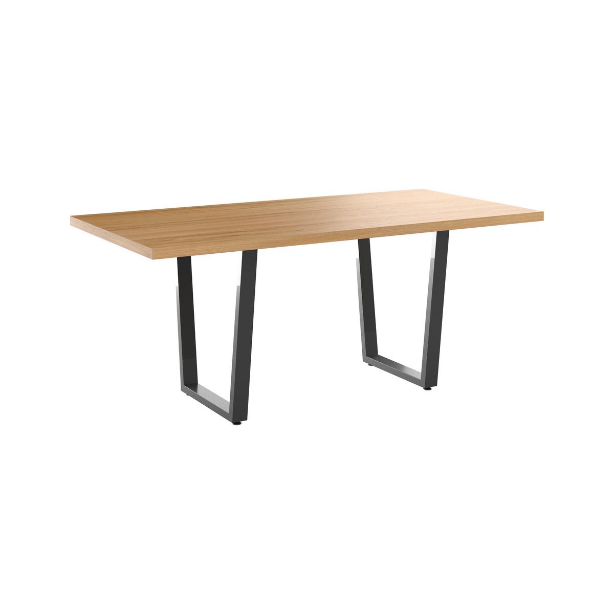 Rozkladací jedálenský stôl RUDI 180-220 - čierna/prírodná farba, Modern, kov/kompozitné drevo (180 - 220/75/90cm)