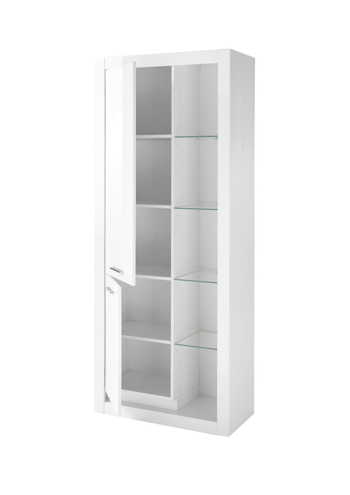 Vitrine Meran Weiß B: 80 cm - Weiß Hochglanz/Weiß, Design, Glas/Holzwerkstoff (80/195/37cm) - MID.YOU