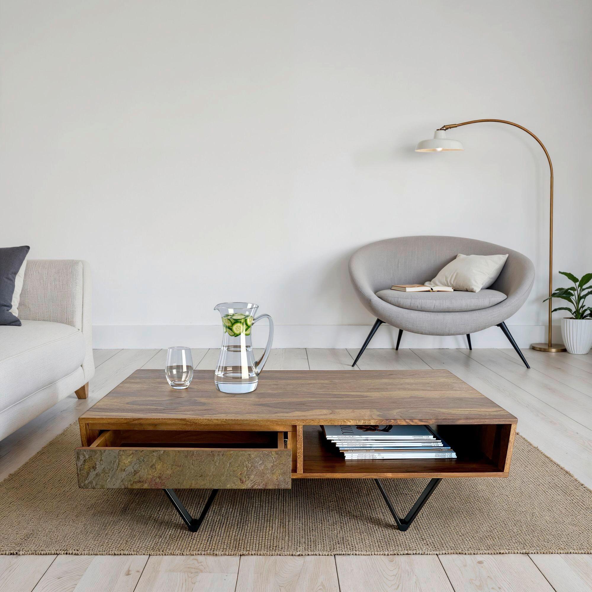 Couchtisch Sheeshamfarben B: 60 Cm - Sheeshamfarben/Multicolor, Natur, Holz/Metall (115/60/38cm) - Livetastic