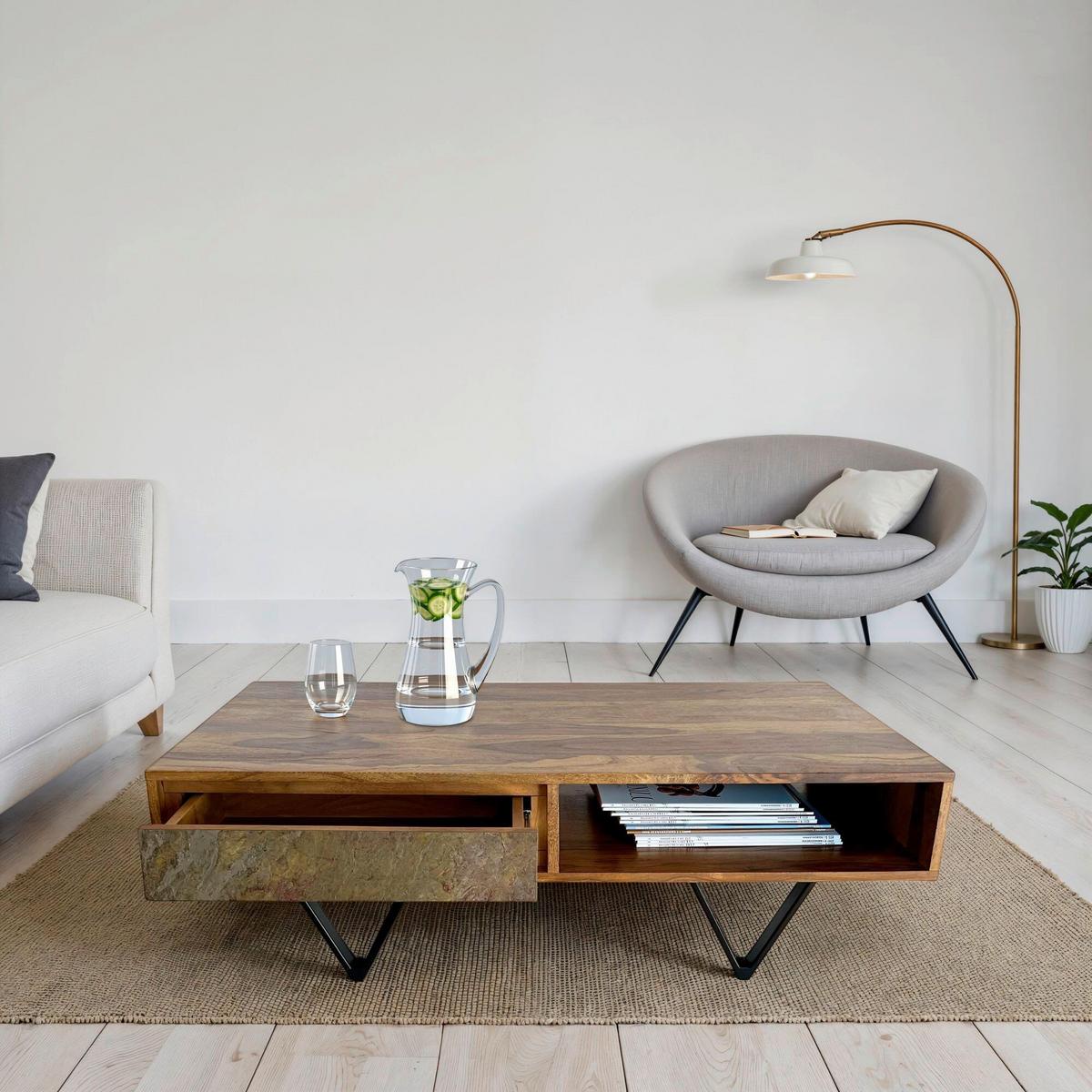 Couchtisch Sheeshamfarben B: 60 Cm - Sheeshamfarben/Multicolor, Natur, Holz/Metall (115/60/38cm) - Livetastic