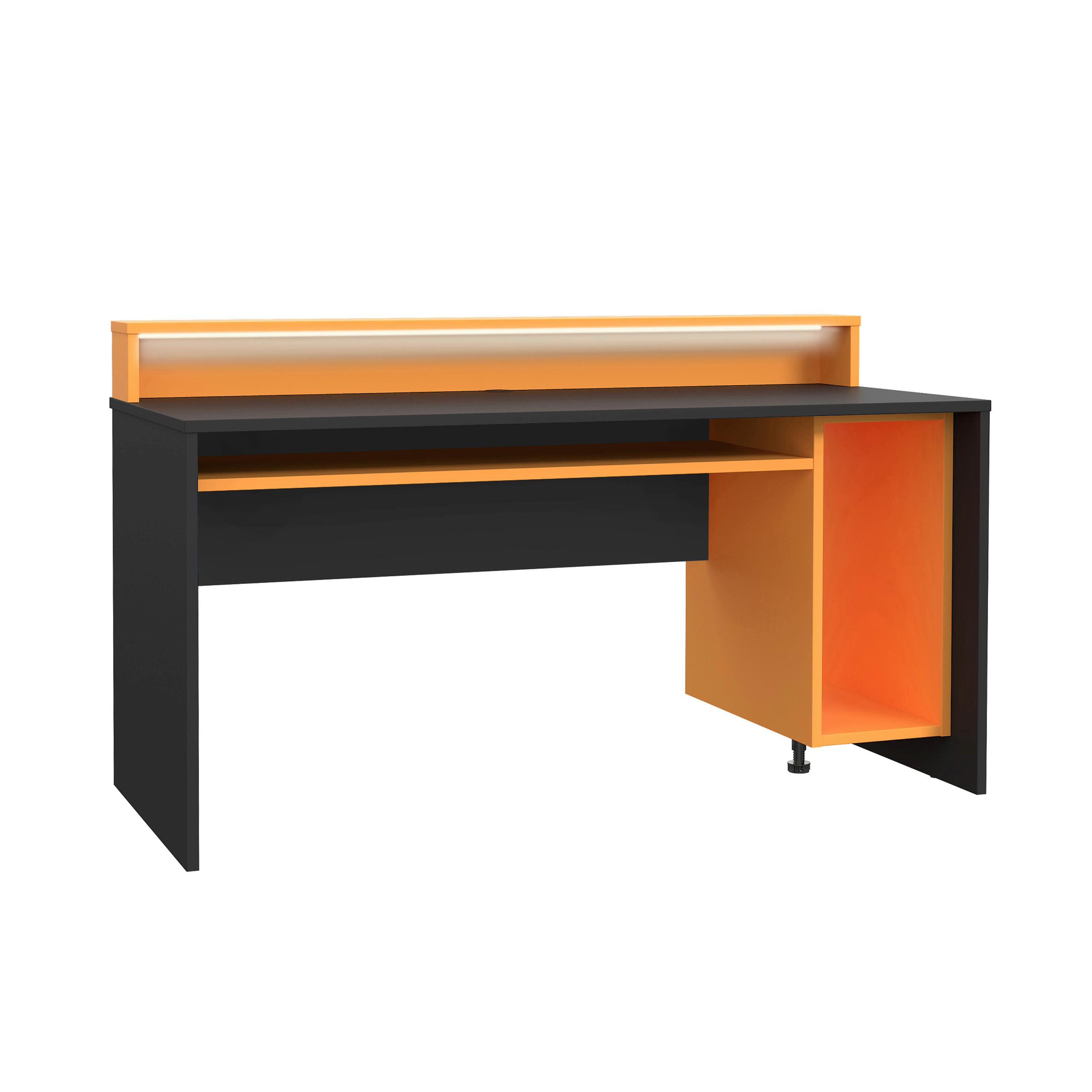 Gaming Tisch mit Stauraum und Aufsatz B 160cm H 91cm Tezaur - Schwarz/Orange, MODERN, Holzwerkstoff/Kunststoff (160/69/93,8cm) - MID.YOU