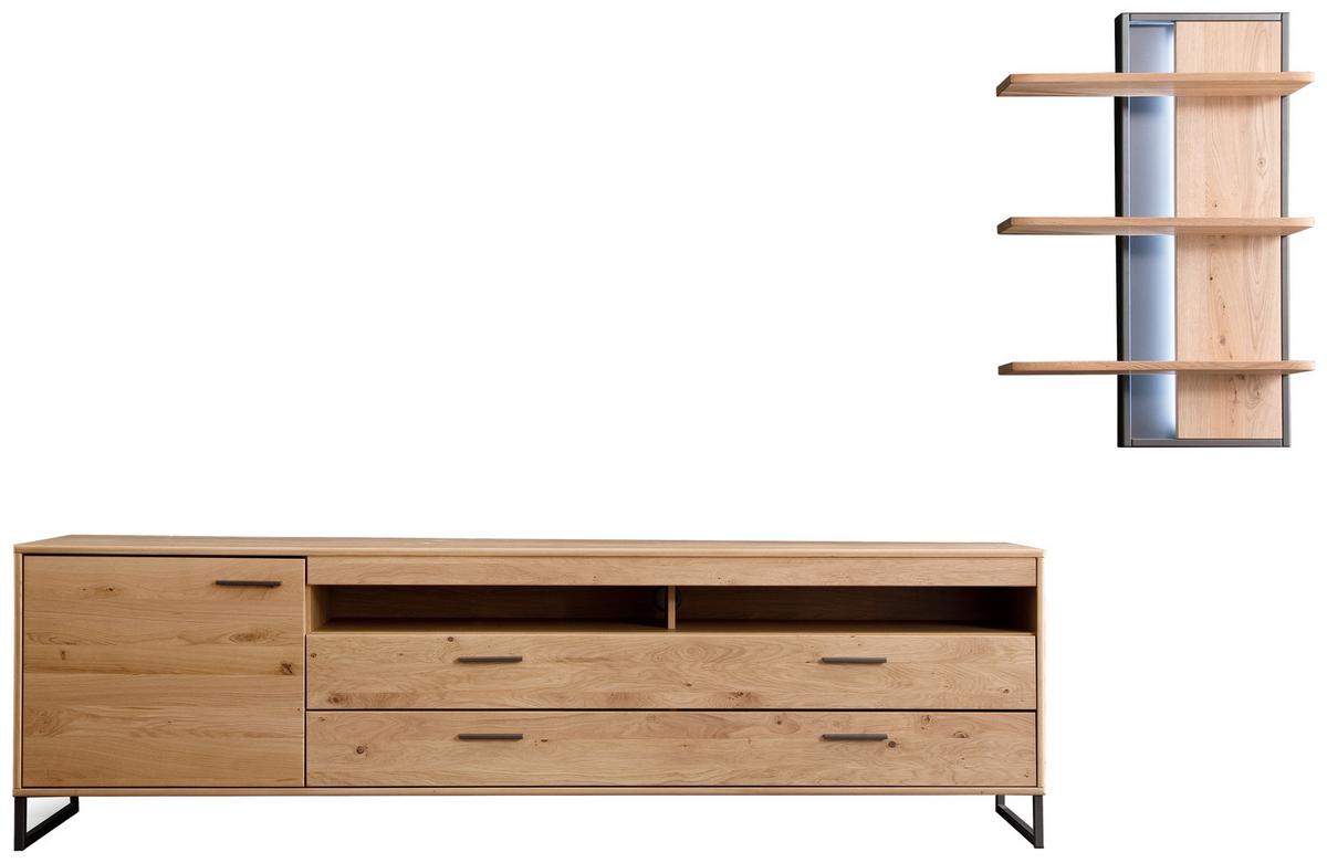 Wohnkombination Teilmassiv 2--Teilig. Portland Eichefarben - Eichefarben/Schwarz, Design, Holz/Holzwerkstoff (265/183/50cm) - Livetastic