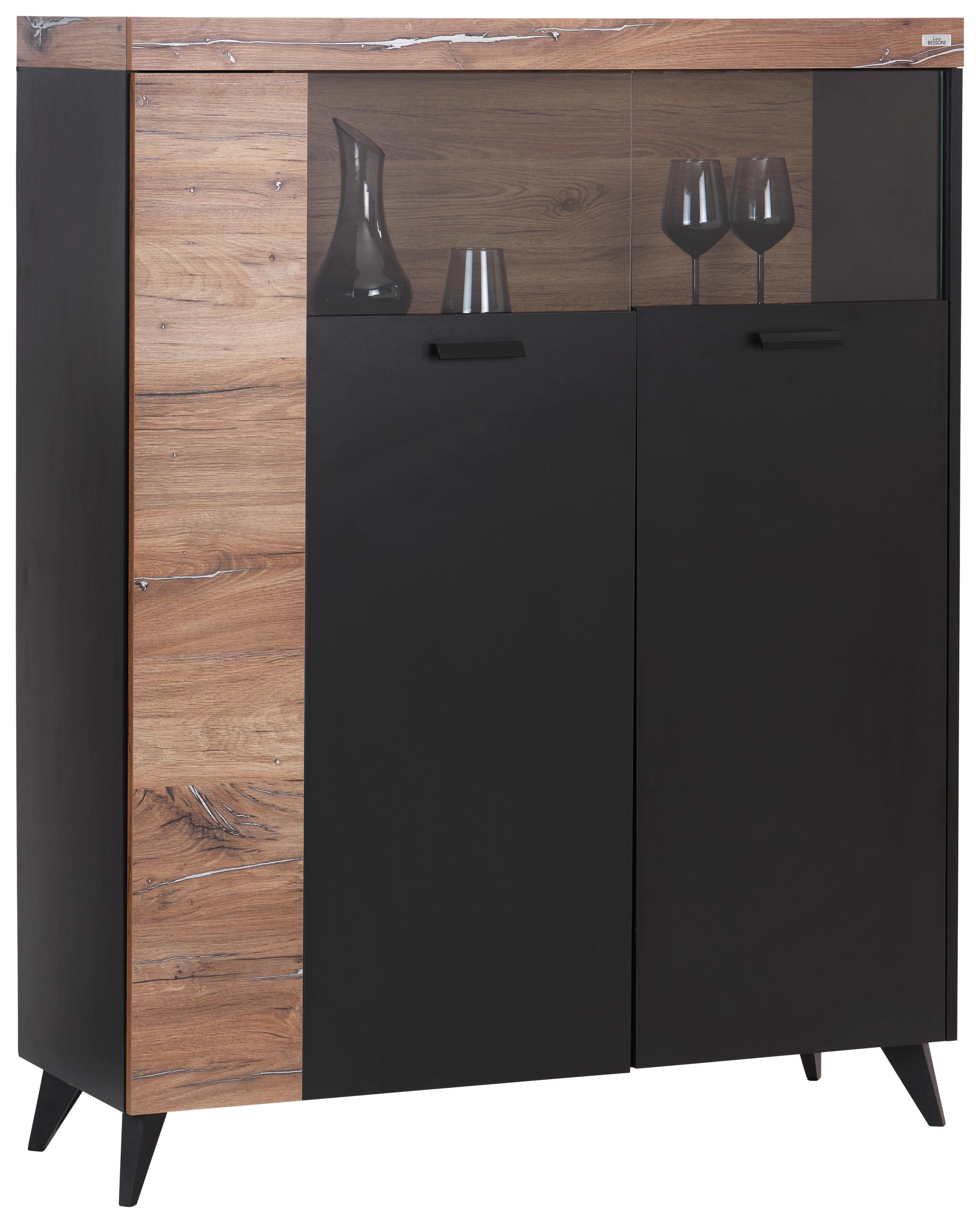 Highboard Mit Glastüren 115 Cm Sunny Hb 2d/g, Schwarz - Schwarz, MODERN, Holzwerkstoff (115/146,3/40cm) - Luca Bessoni