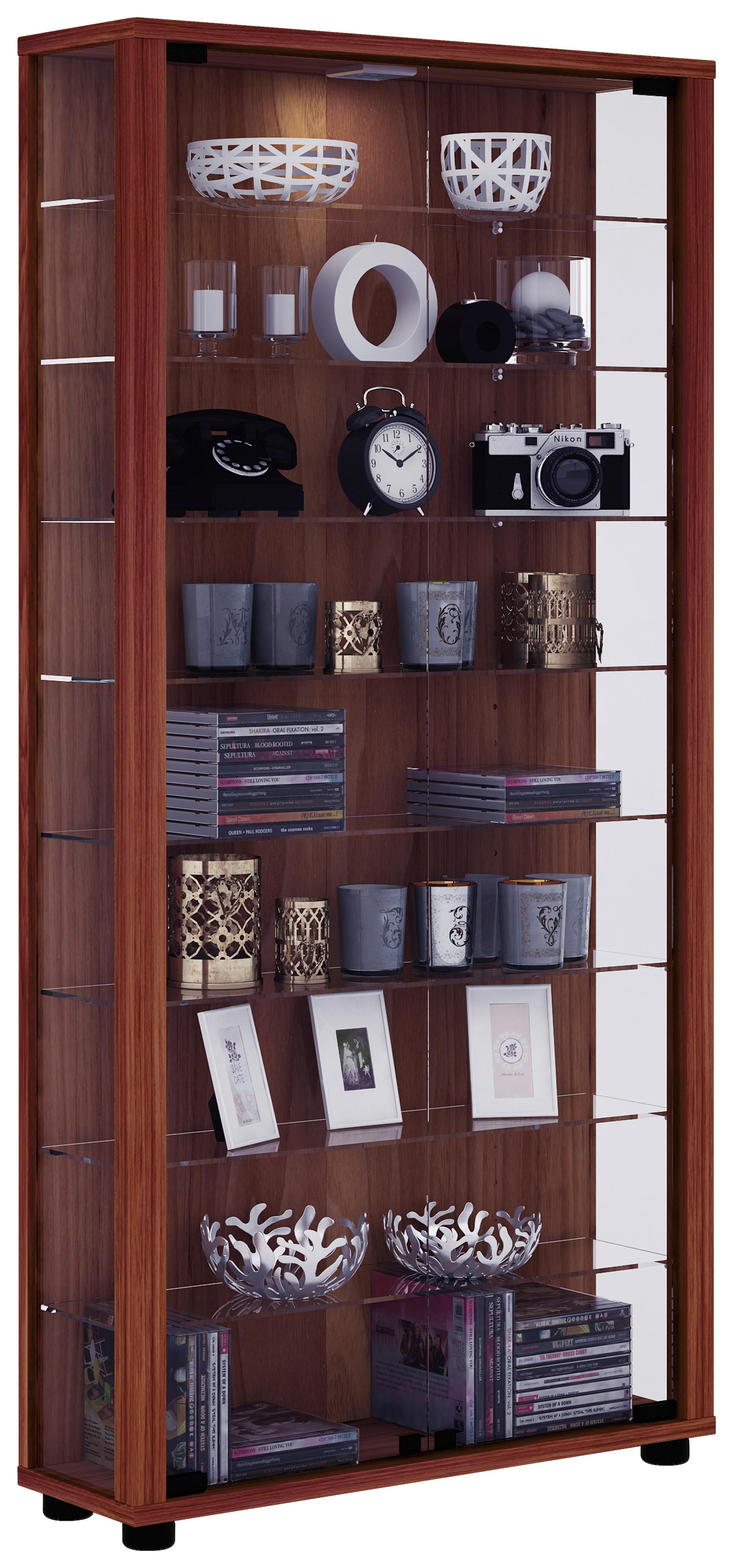 Vitrine Lumo Maxi Nussbaumfarben - Transparent/Nussbaumfarben, Design, Glas/Holzwerkstoff (59/113/18cm) - MID.YOU