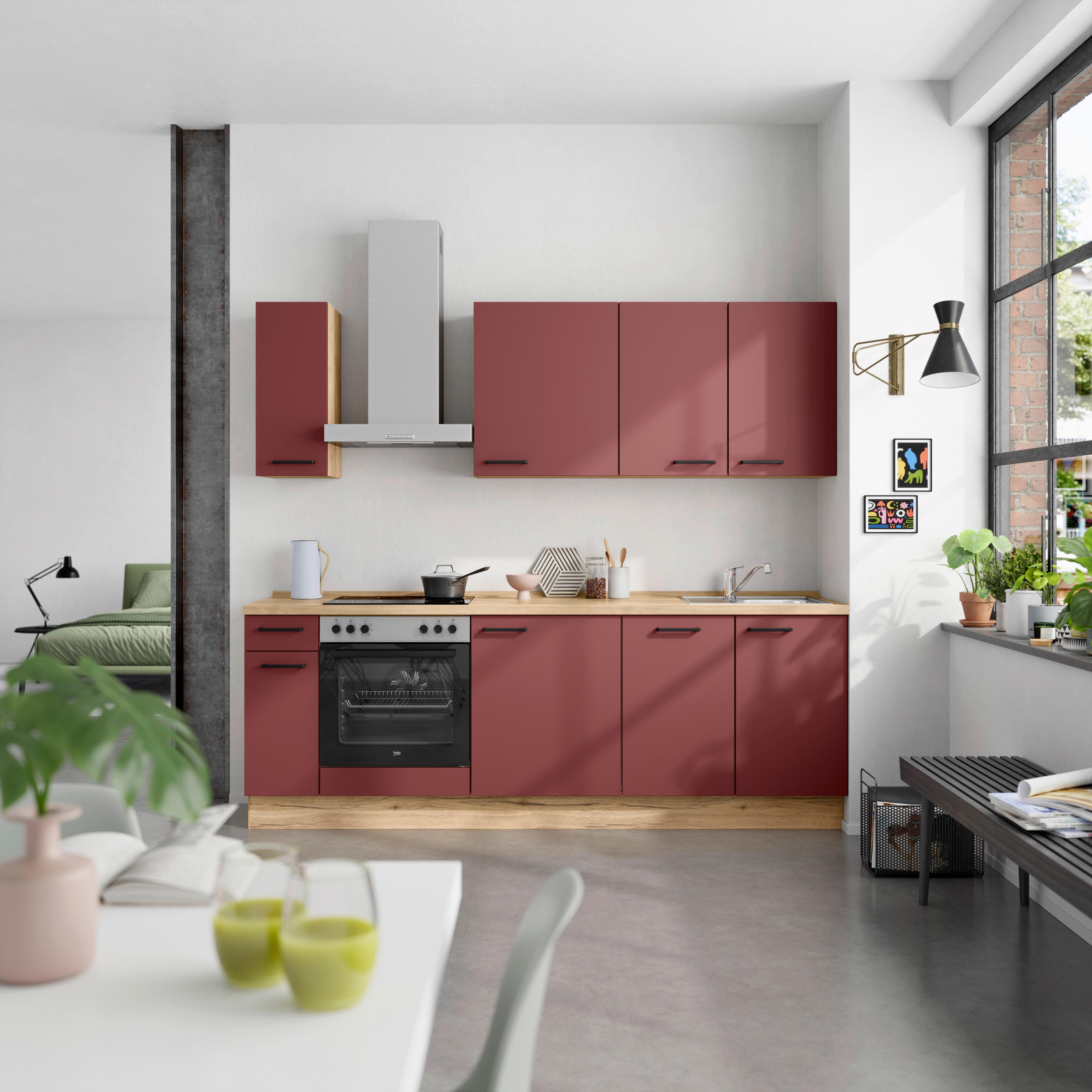 Küchenleerblock Easytouch Low-Line, L9 Links - Eichefarben/Rot, MODERN, Holzwerkstoff (240cm) - Nobilia