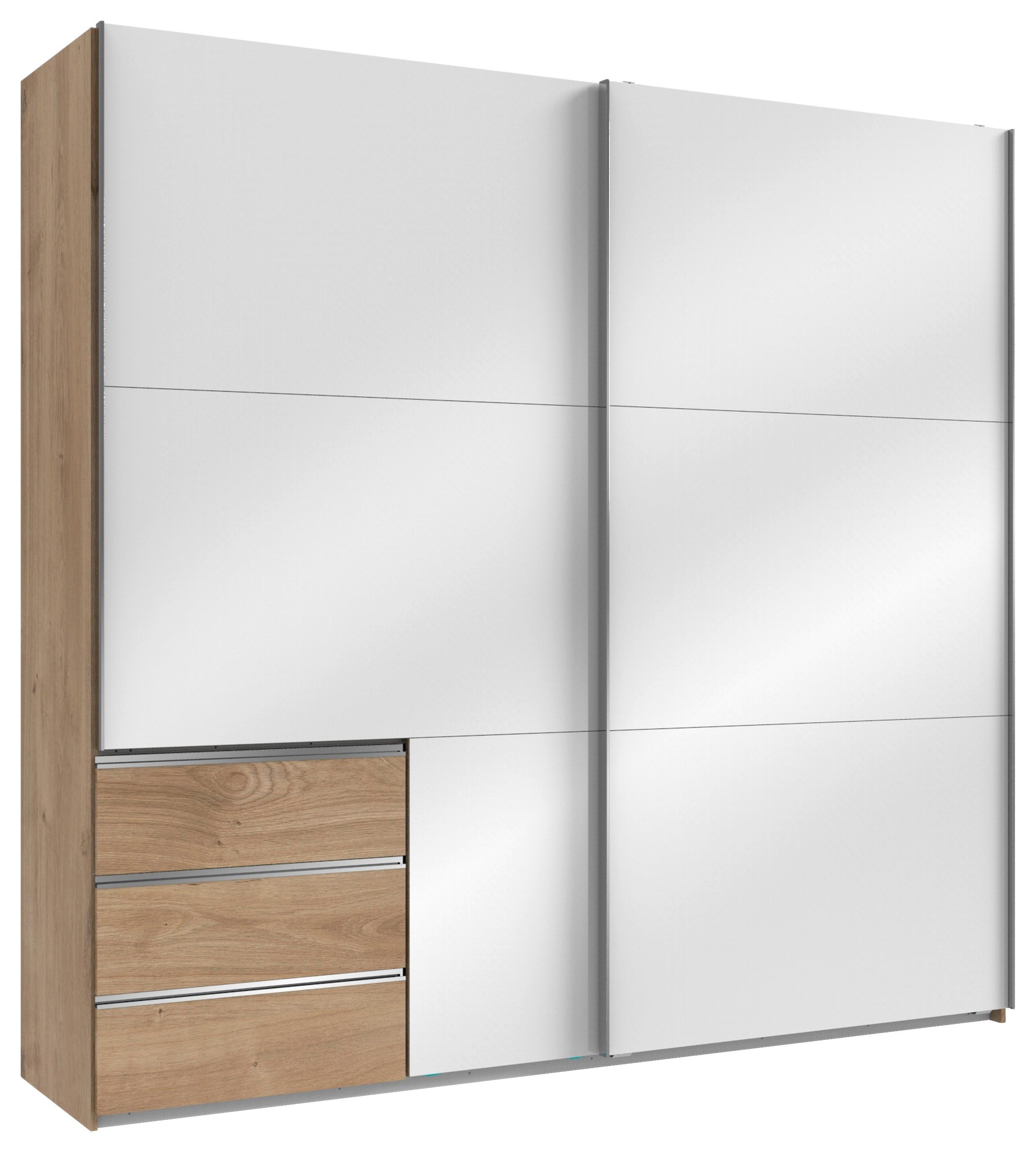 Schwebetürenschrank B: 250 Cm Level Weiß/eichefarben Dekor - Eichefarben/Weiß, MODERN, Holzwerkstoff (250/236/65cm) - MID.YOU