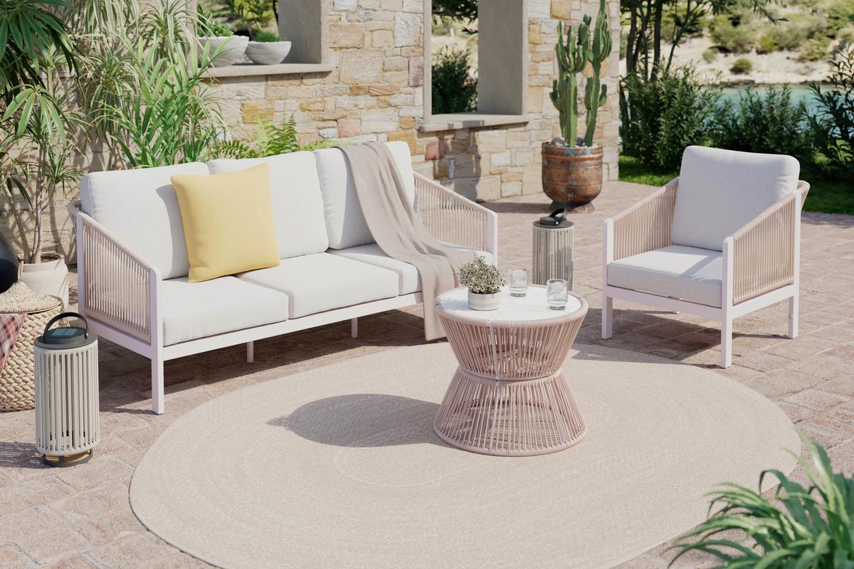 Gartenbeistelltisch Palma - Hellbraun/Grauweiß, MODERN, Glas/Textil (56/48/56cm) - Beldano