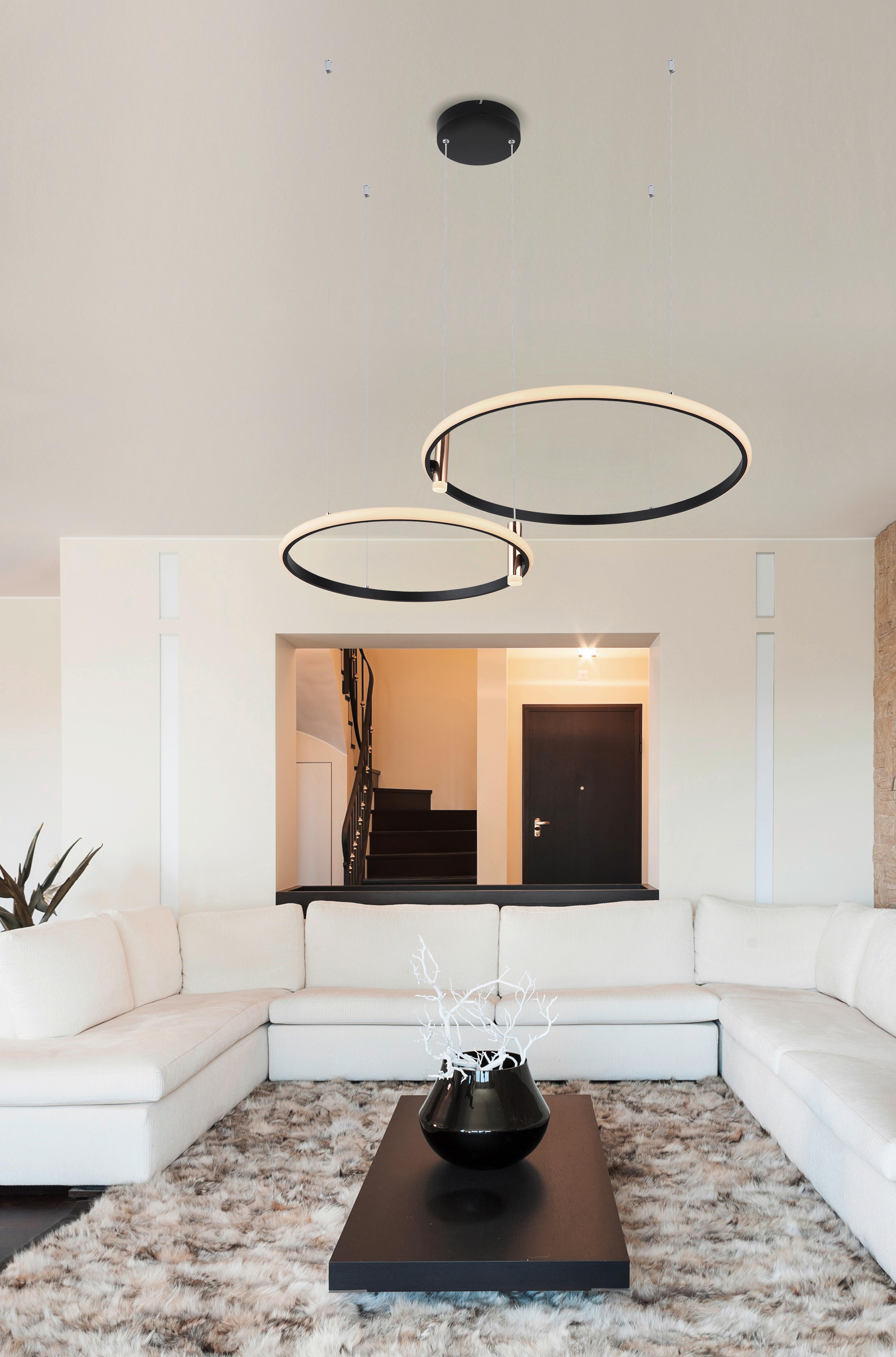 LED-Hängeleuchte Solar H: 150 cm 1-Flammig dimmbar - Goldfarben/Opal, Design, Kunststoff/Metall (102,5/70/150cm) - Globo