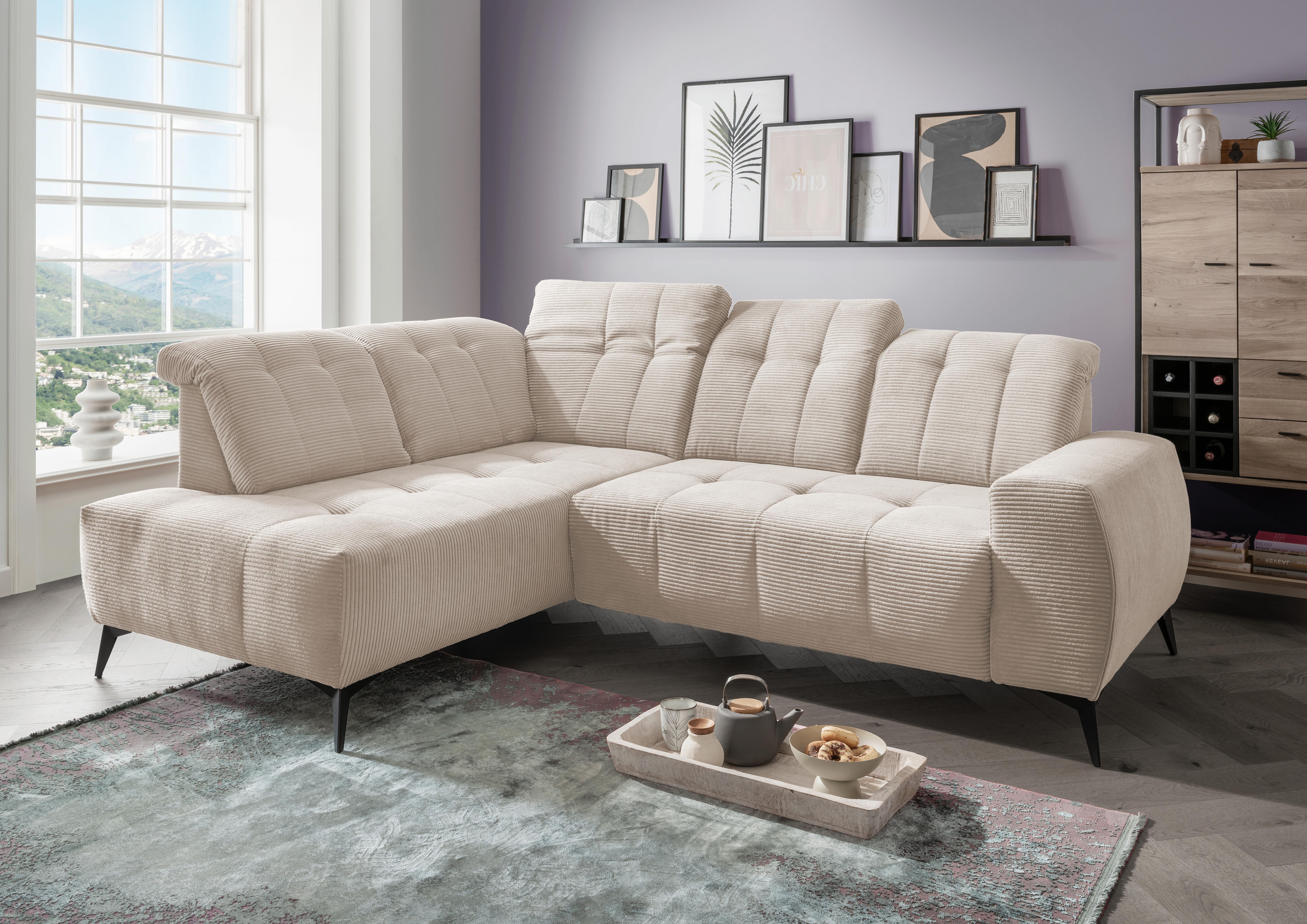 Ecksofa mit USB Anschluss Sano, Beige, S: 200x261 cm - Beige/Schwarz, MODERN, Textil (200/261cm) - Livetastic