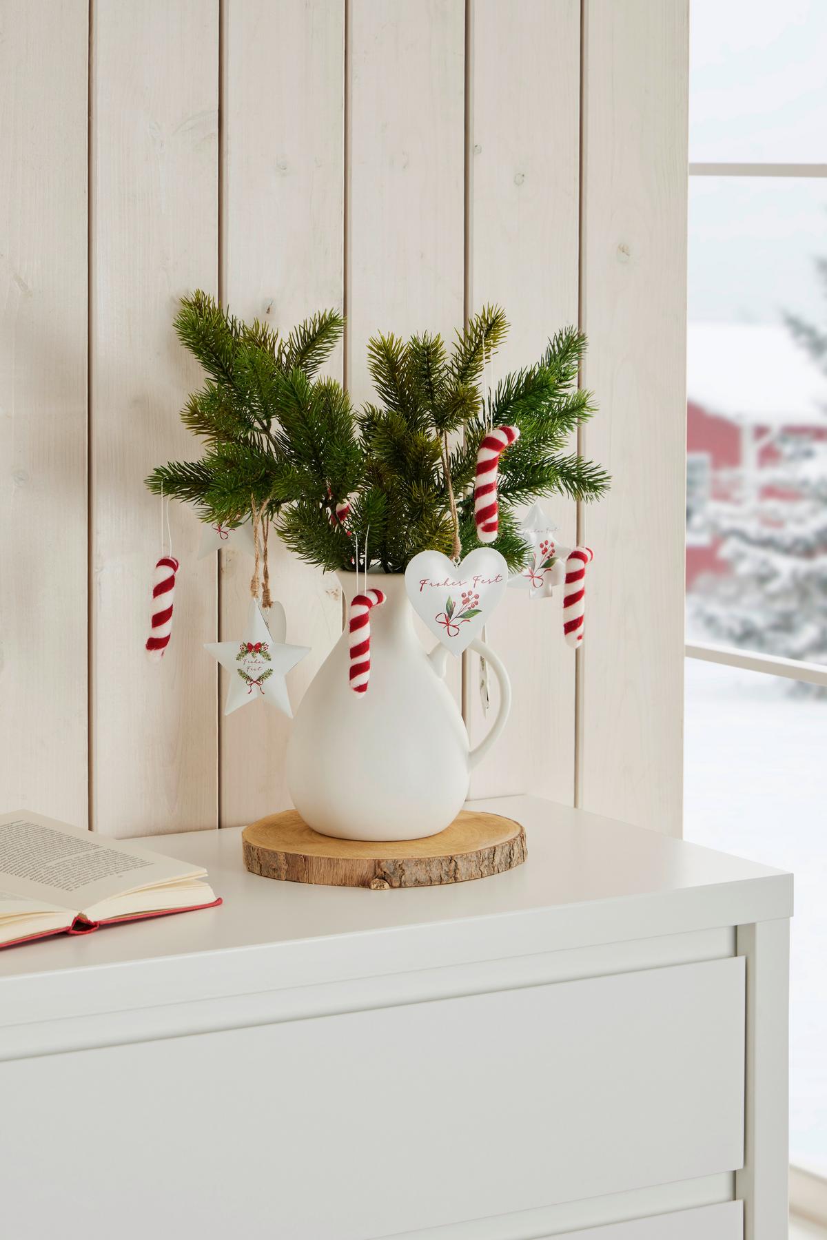 Christbaumanhänger Noelle - Rot/Weiß, Basics, Textil/Metall (9/9/1cm)