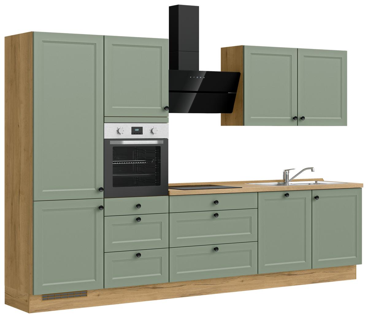 Kuchynská linka 330 cm, rákosová/ dub sierra - čierna/zelená, Modern, kov/kompozitné drevo (330cm) - Nobilia