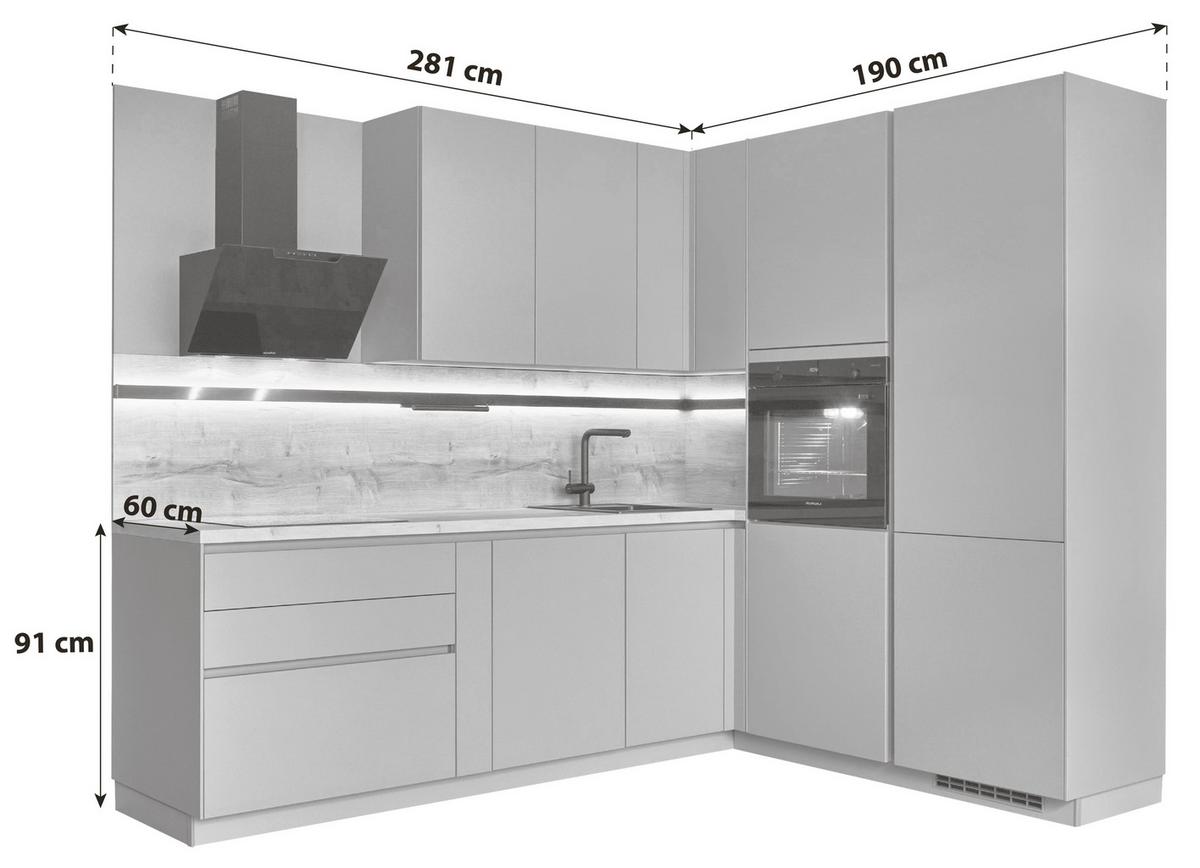Eckküche Las Vegas - Taupe/Eichefarben, Basics, Holzwerkstoff (281/190cm) - Vertico