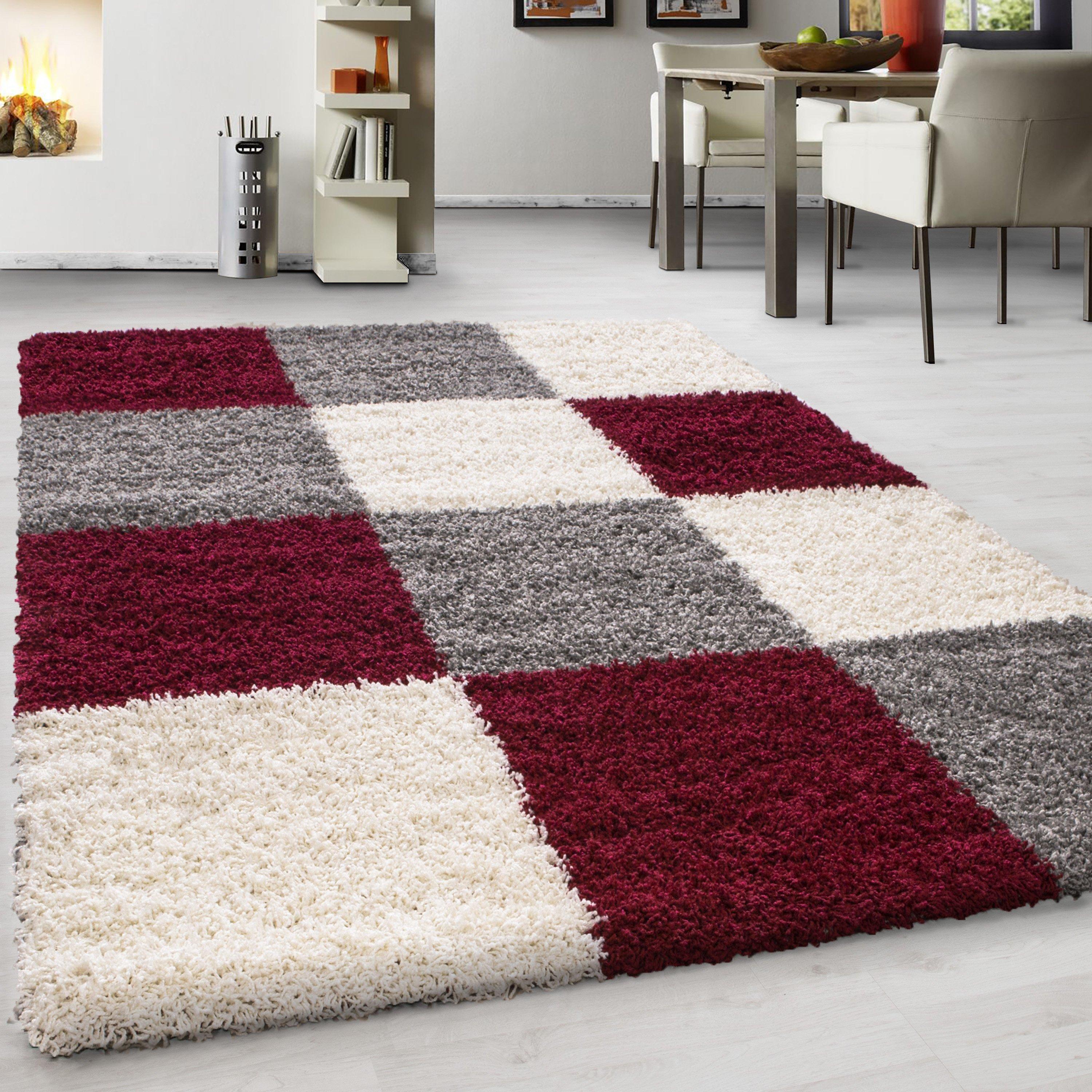 Hochflor Teppich Rot Life 80x250 cm - Rot/Hellgrau, KONVENTIONELL, Textil (80/250cm) - Novel